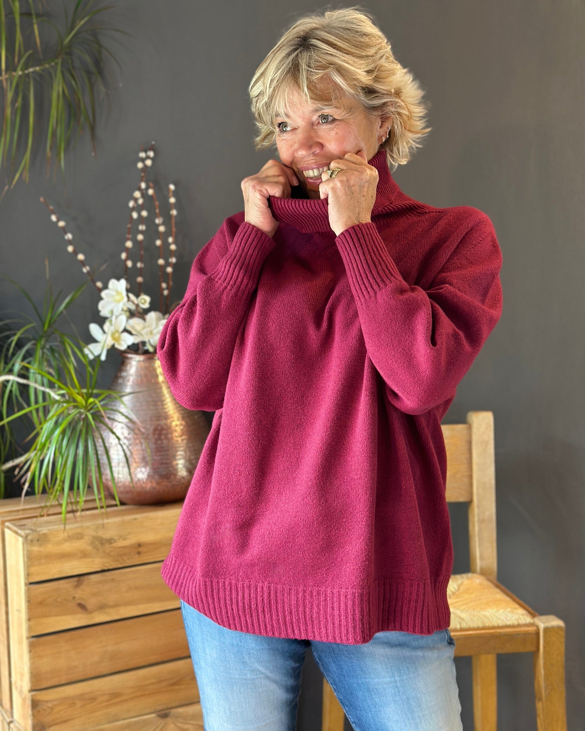 Clothing Soft Knit Roll Neck Jumper - Wine