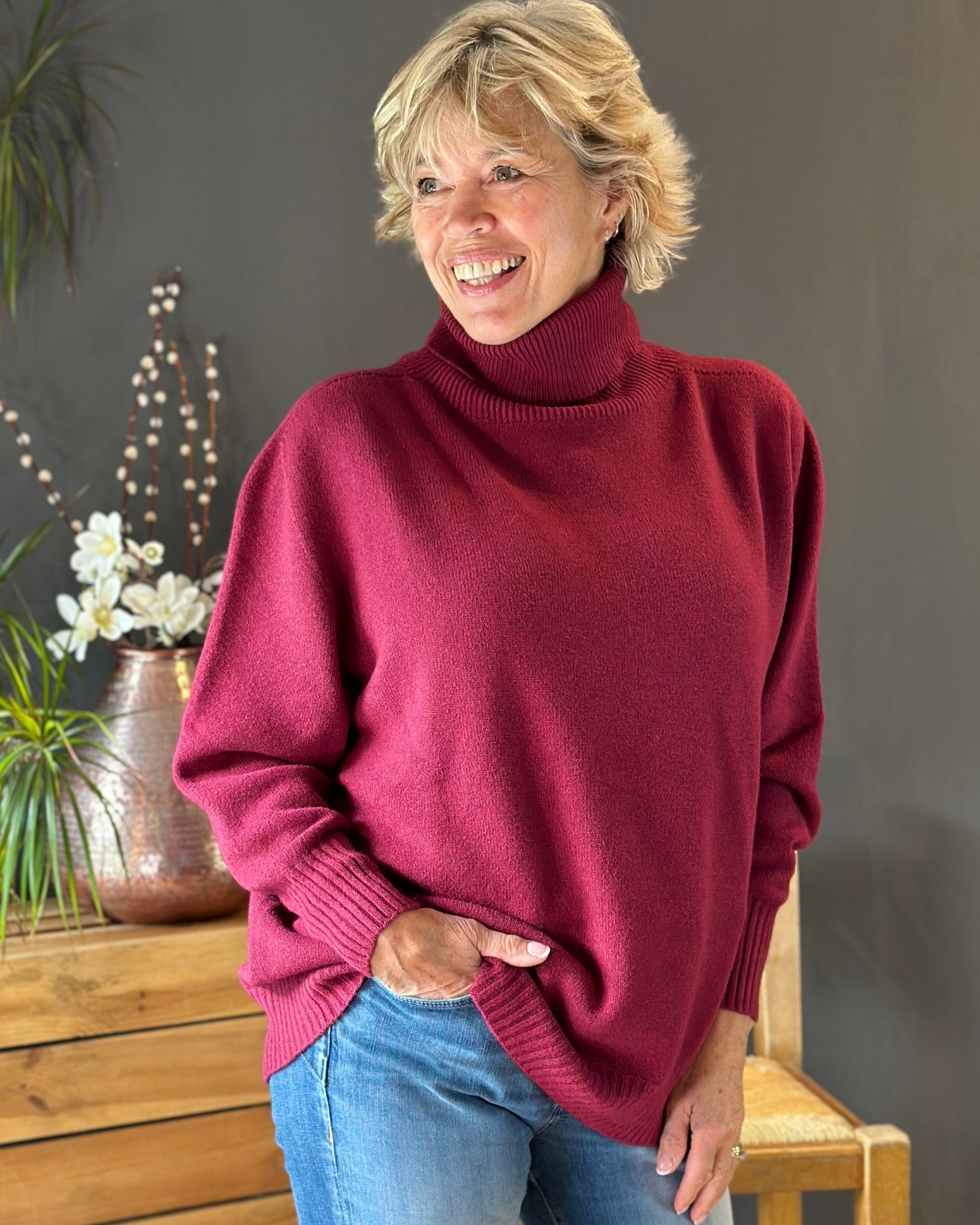 Clothing Soft Knit Roll Neck Jumper - Wine