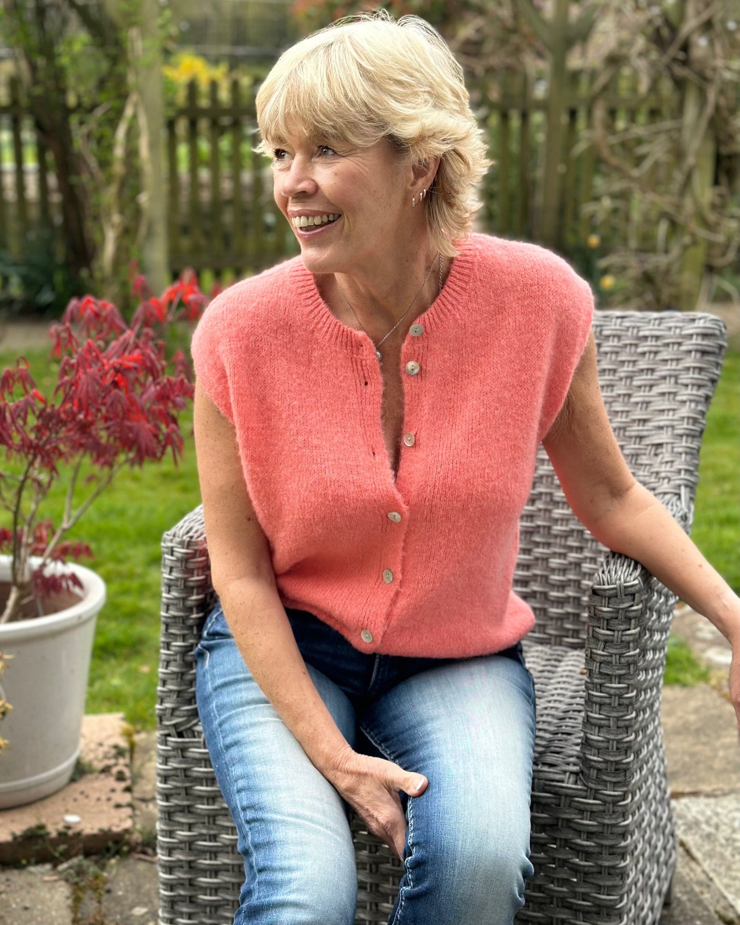Clothing Soft Knit Sleeveless Alpaca Cardigan - Coral