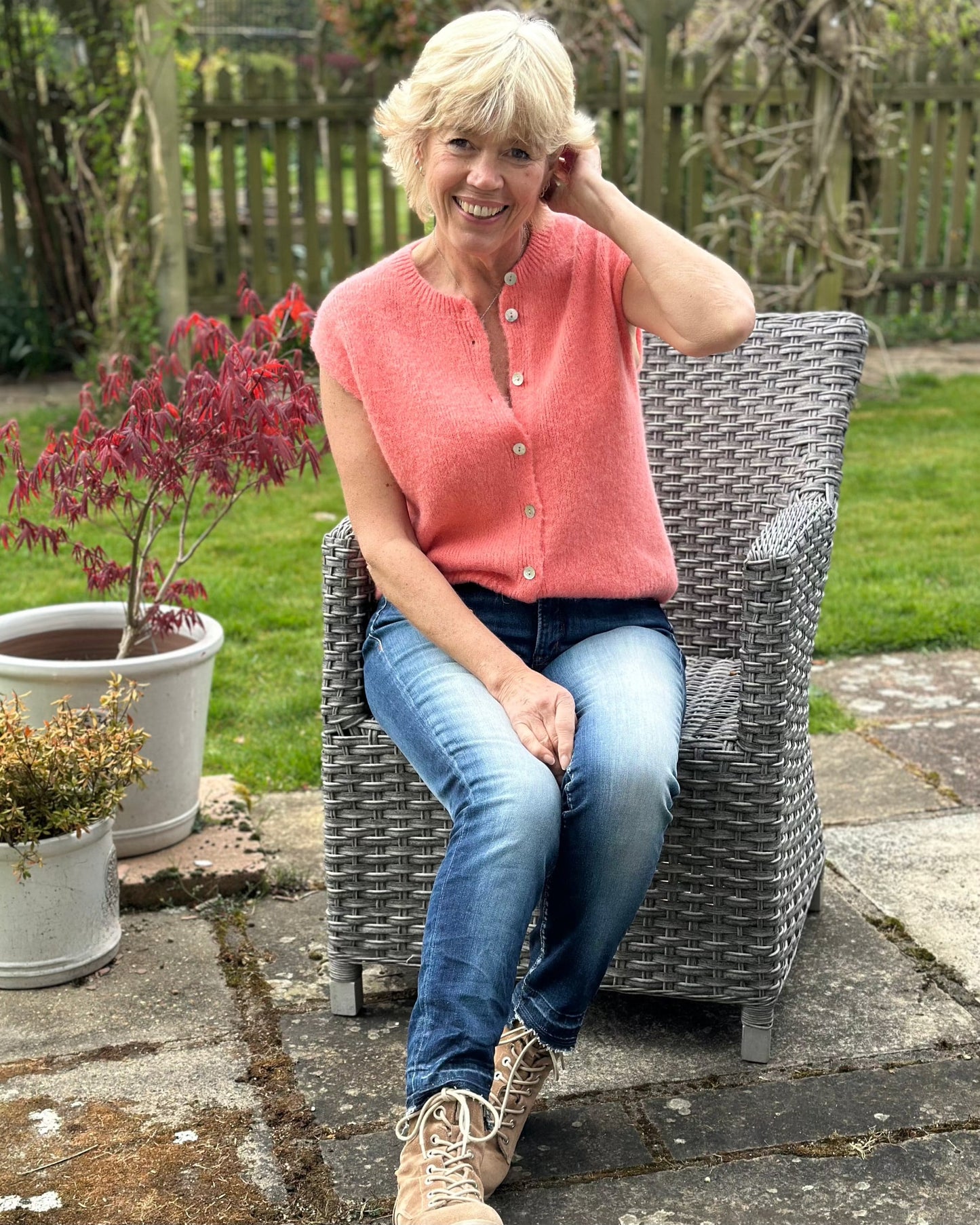 Clothing Soft Knit Sleeveless Alpaca Cardigan - Coral