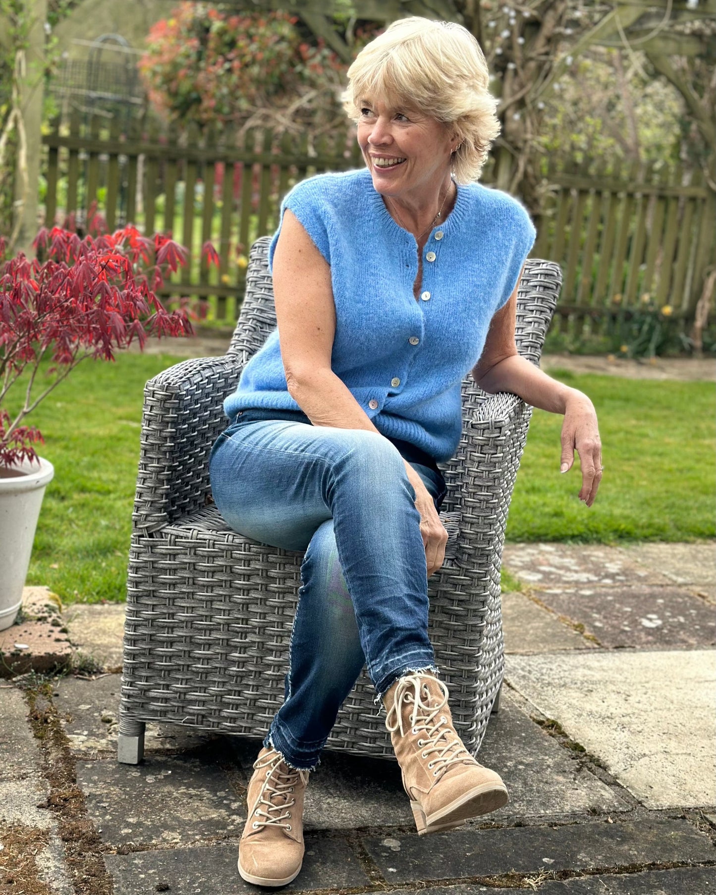 Clothing Soft Knit Sleeveless Alpaca Cardigan - Cornflower Blue