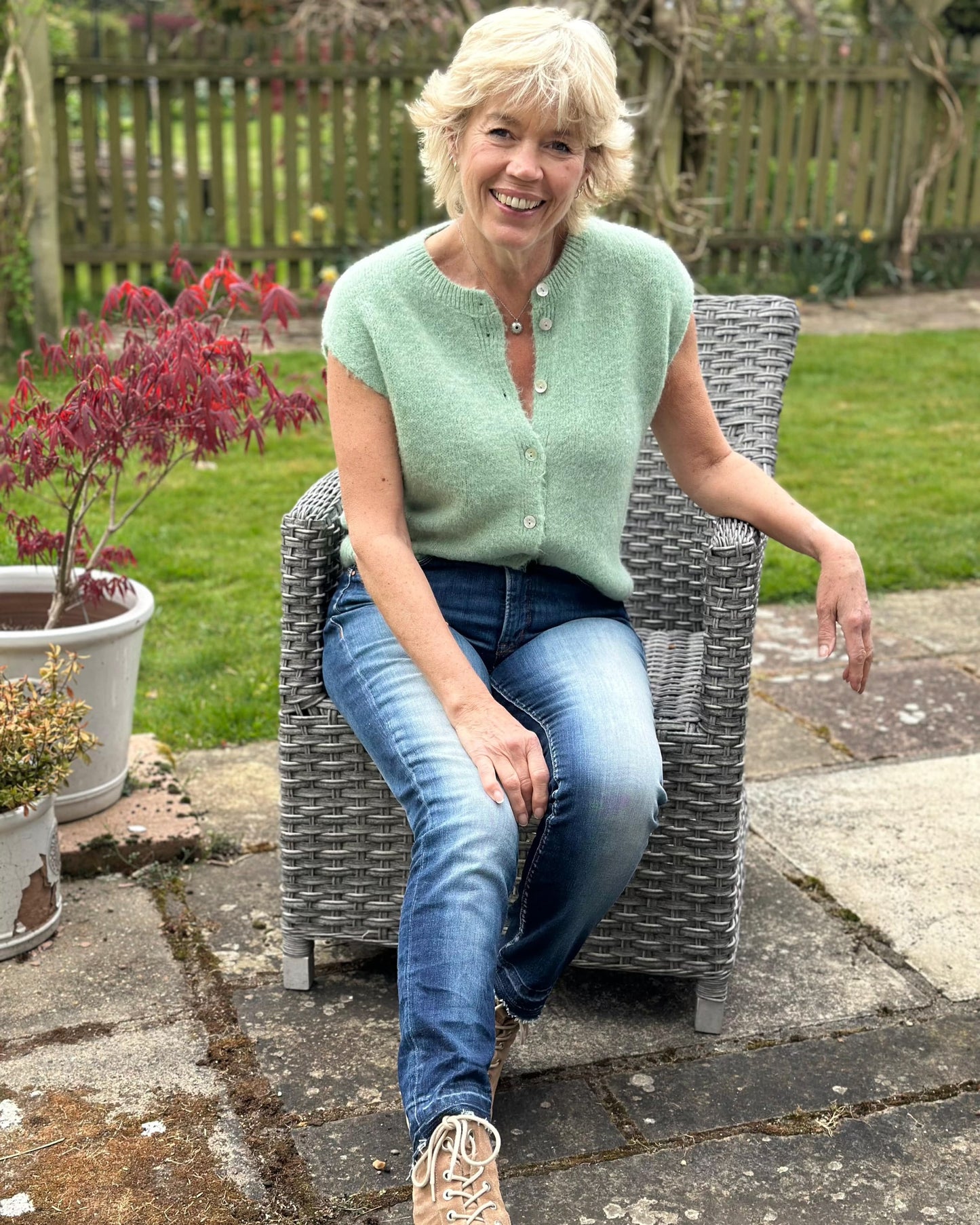 Clothing Soft Knit Sleeveless Alpaca Cardigan - Pale Sage