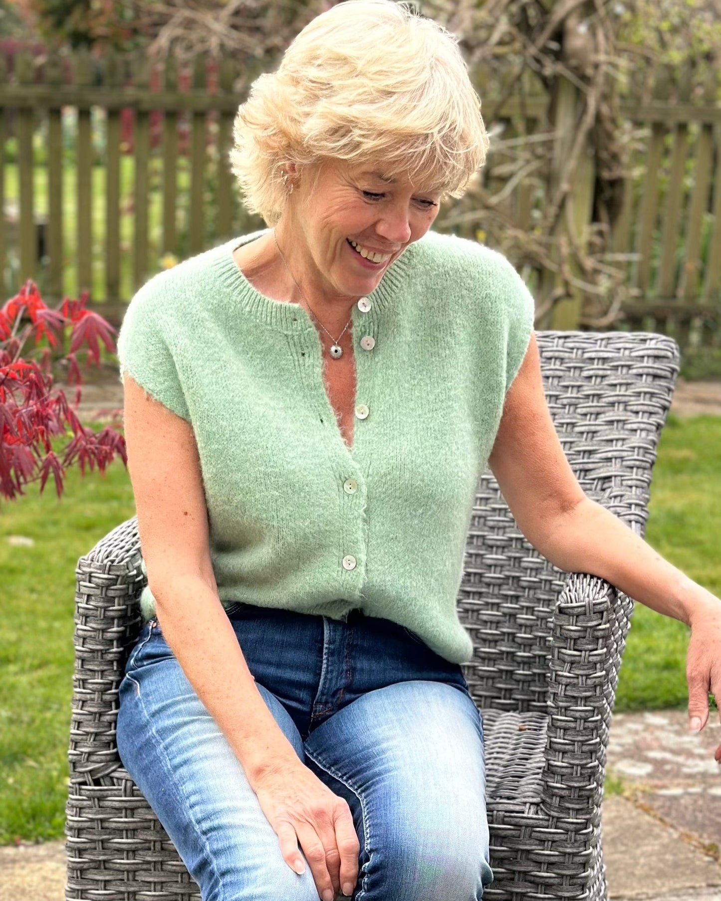 Clothing Soft Knit Sleeveless Alpaca Cardigan - Pale Sage