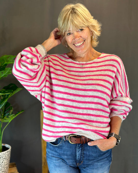 clothing Soft Knit Striped Jumper - Pink/Oatmeal