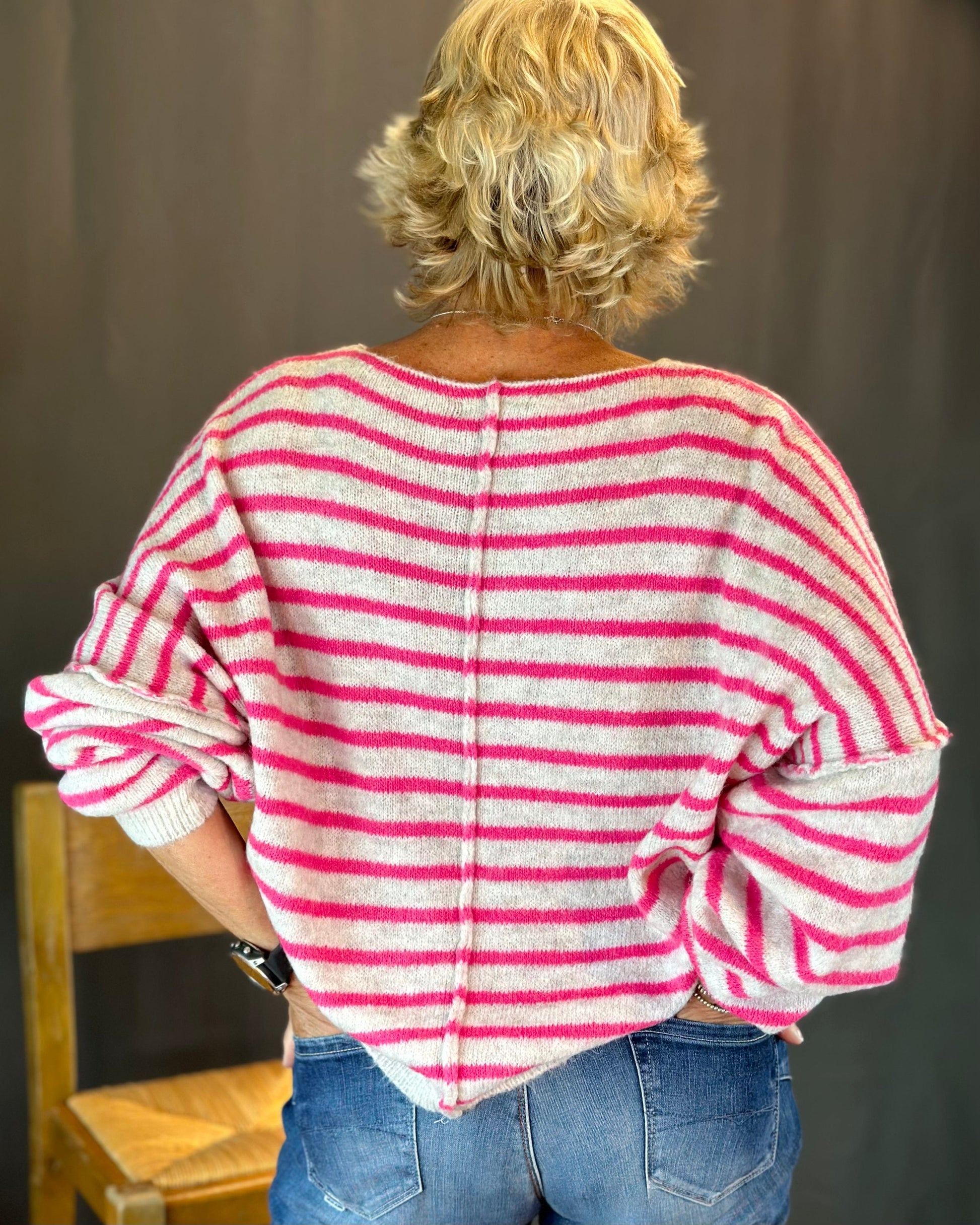 clothing Soft Knit Striped Jumper - Pink/Oatmeal