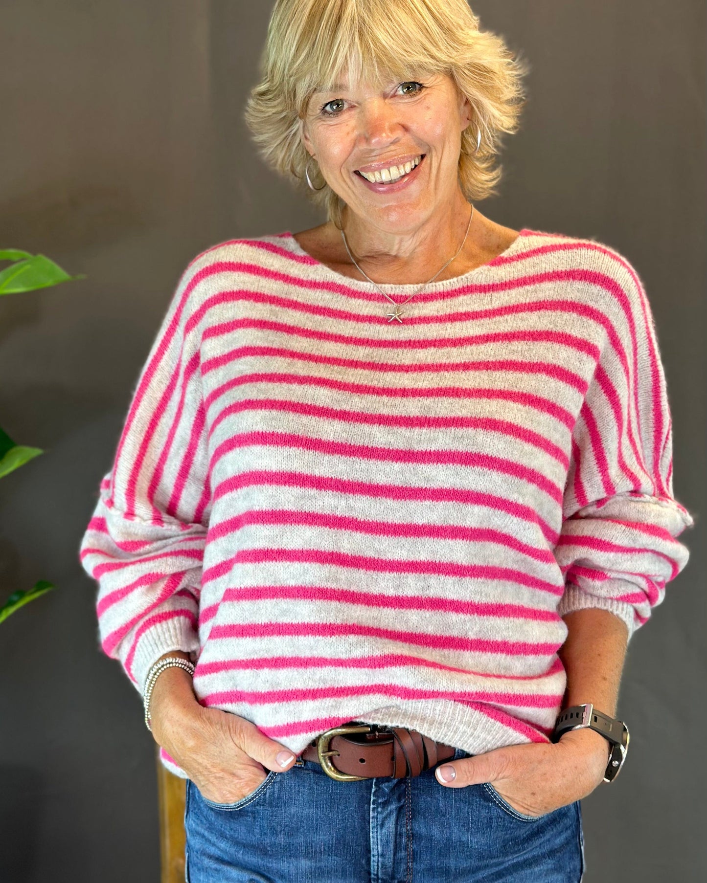 clothing Soft Knit Striped Jumper - Pink/Oatmeal