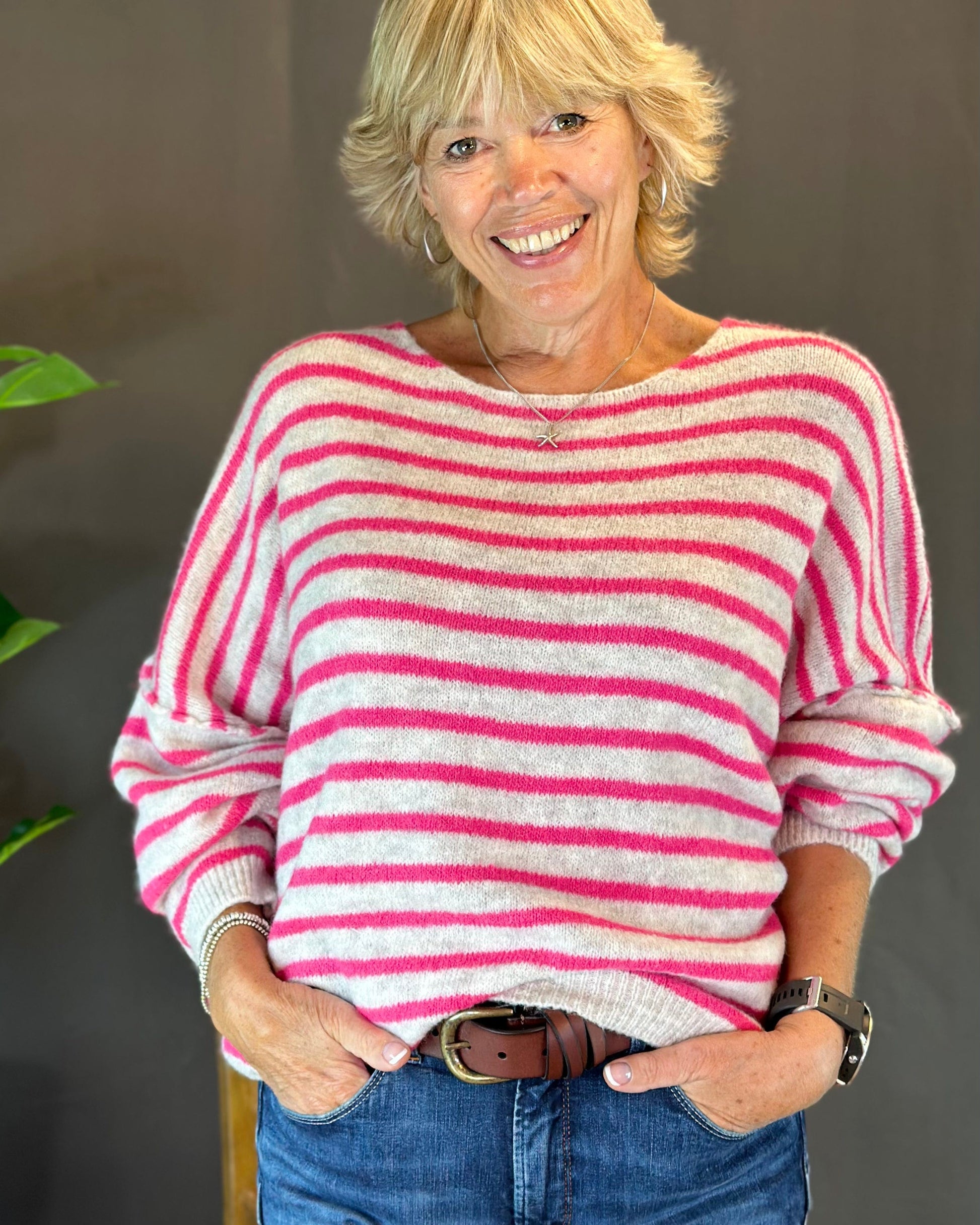 clothing Soft Knit Striped Jumper - Pink/Oatmeal