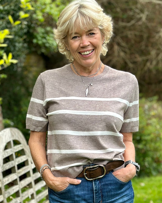 Clothing Soft Knit Striped Short Sleeve Jumper - Mink