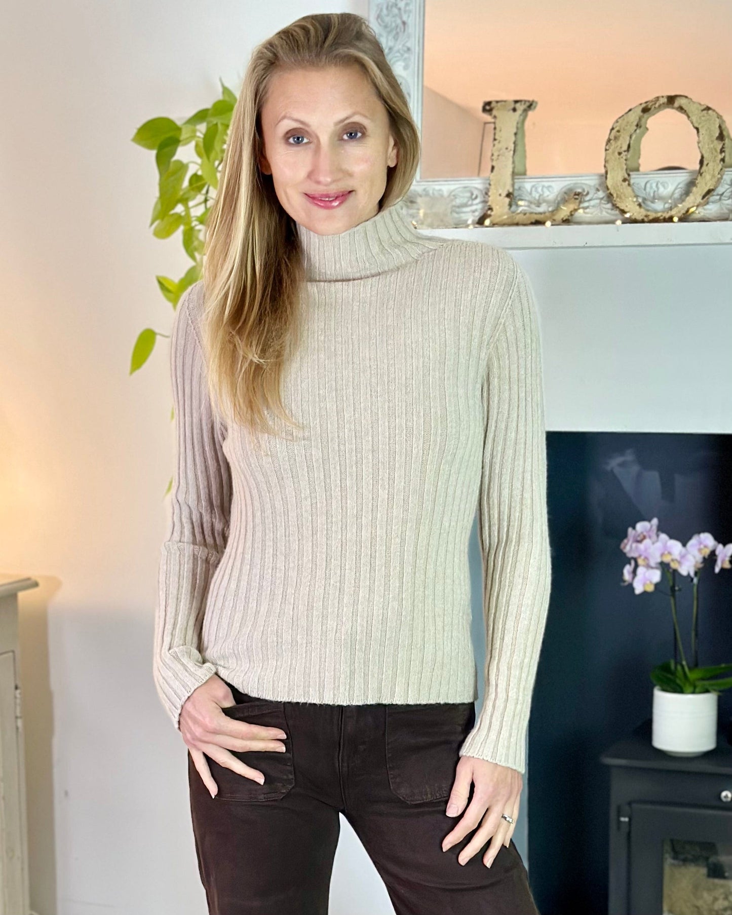 Clothing Soft Knit Turtle Neck Ribbed Jumper - Oatmeal