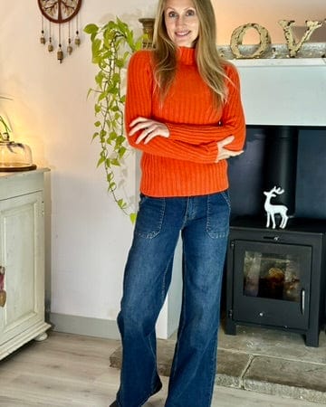 Clothing Soft Knit Turtle Neck Ribbed Jumper - Orange