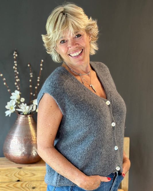 Clothing Soft Knit V-Neck Sleeveless Alpaca Cardigan - Charcoal