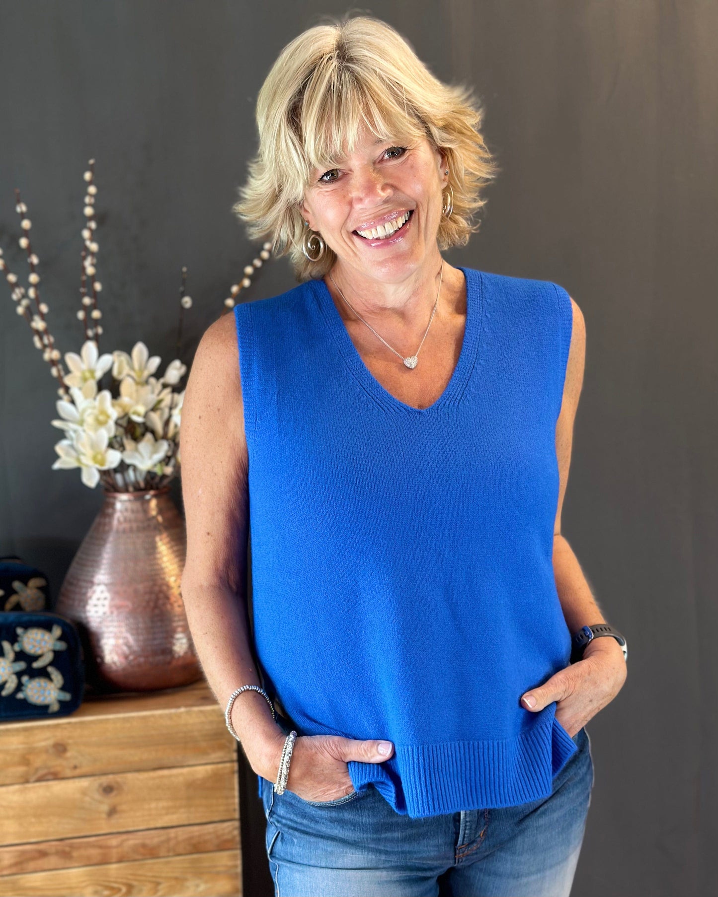 clothing Soft Knit V-Neck Sleeveless Tank Top - Cobalt Blue