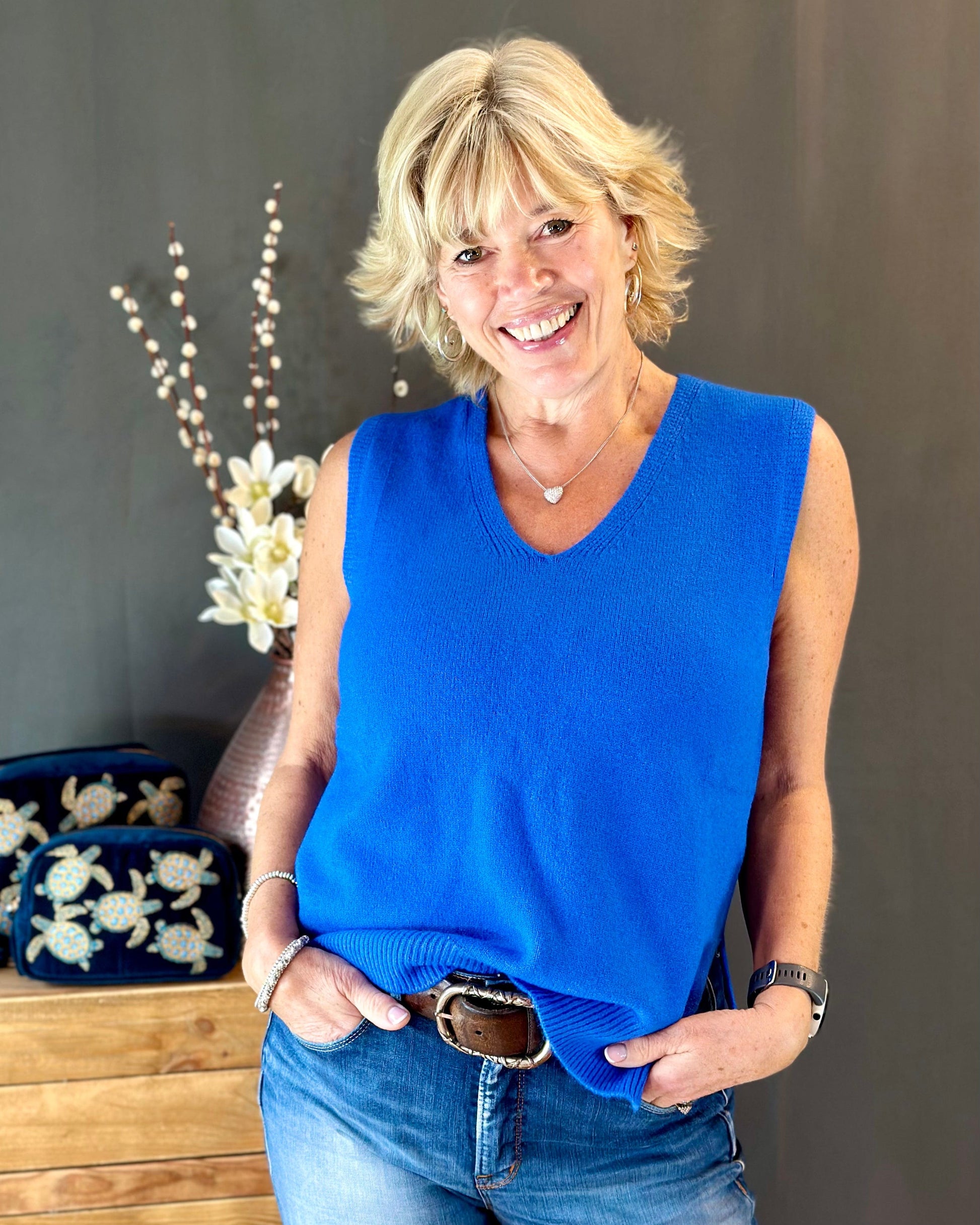 clothing Soft Knit V-Neck Sleeveless Tank Top - Cobalt Blue