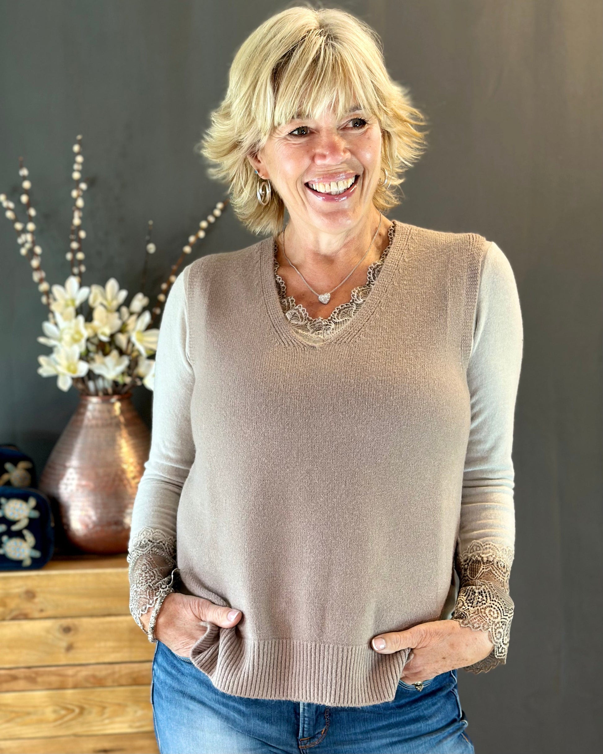 clothing Soft Knit V-Neck Sleeveless Tank Top - Mocha