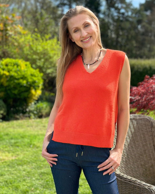 clothing Soft Knit V-Neck Sleeveless Tank Top - Orange