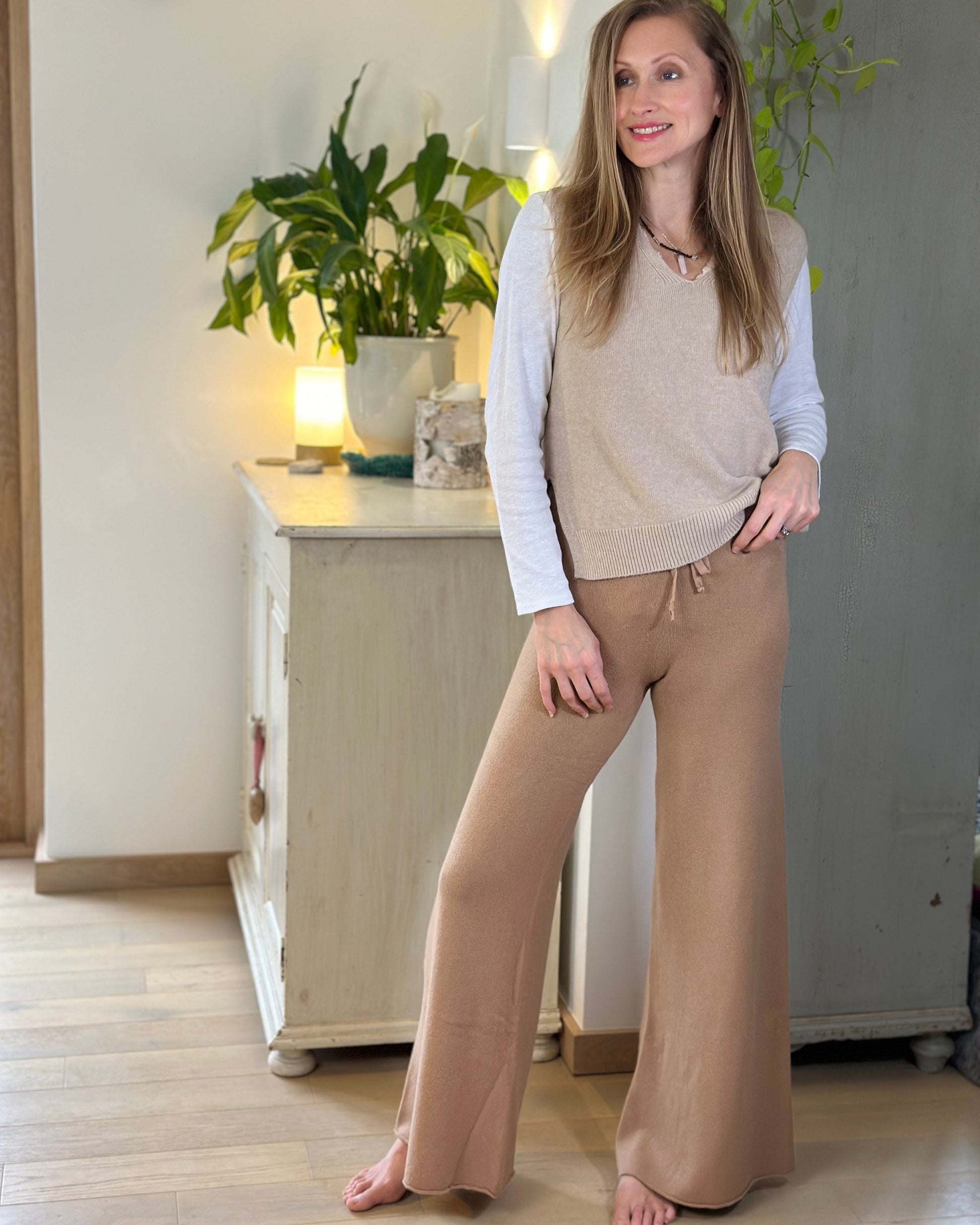 clothing Soft Knit V-Neck Sleeveless Tank Top - Sand