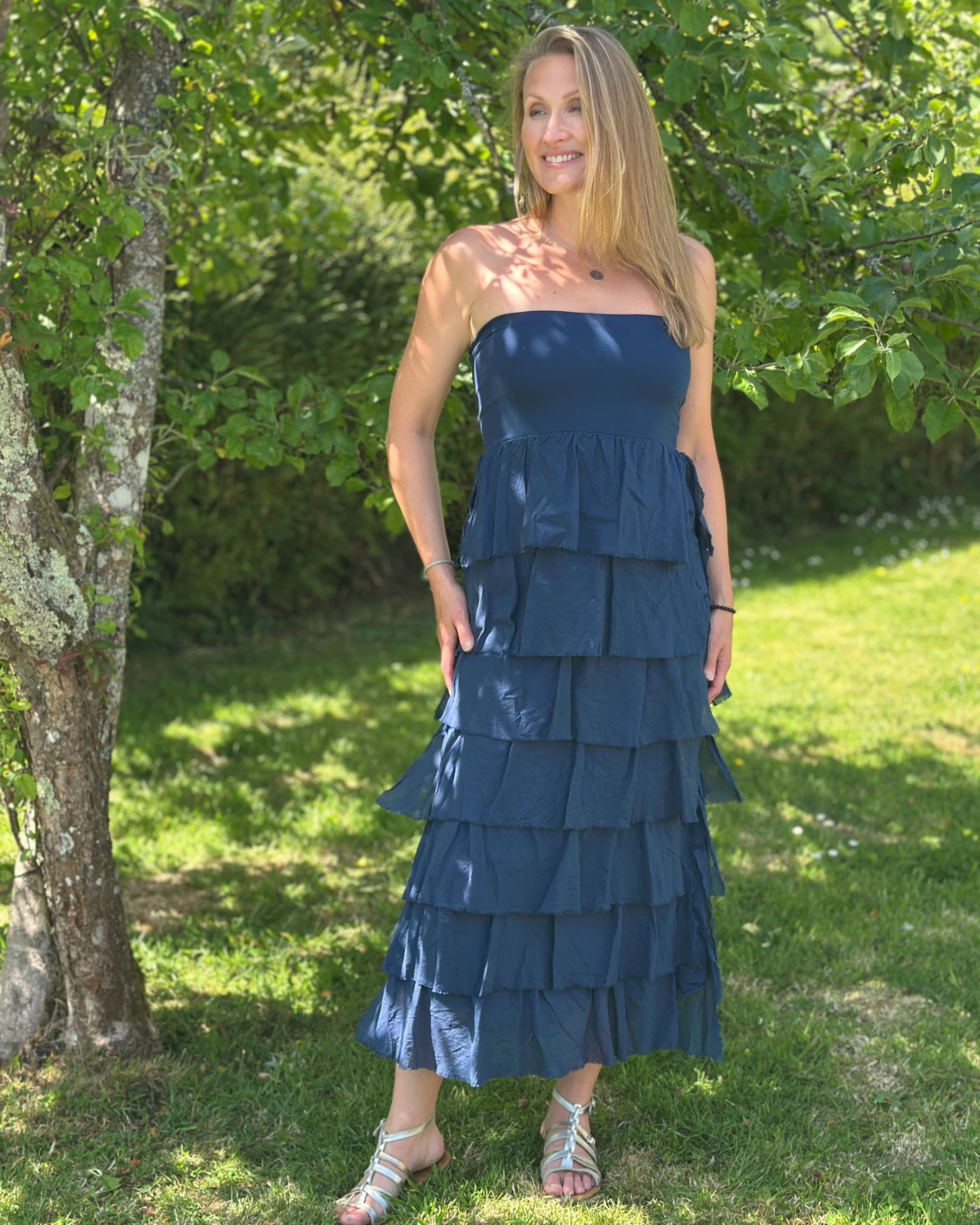 Clothing Strapless Ruffle Dress/Maxi Skirt - Navy