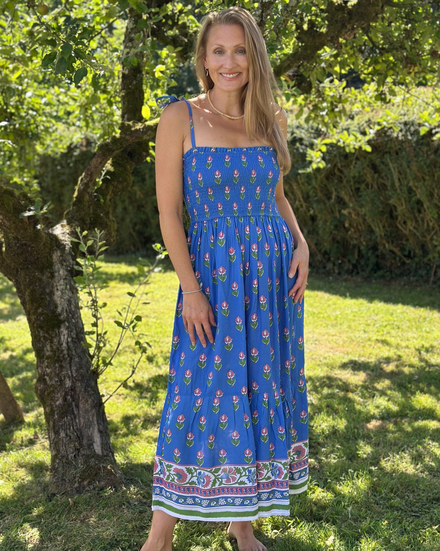 Clothing Strappy Flower Print Midi Dress - Blue