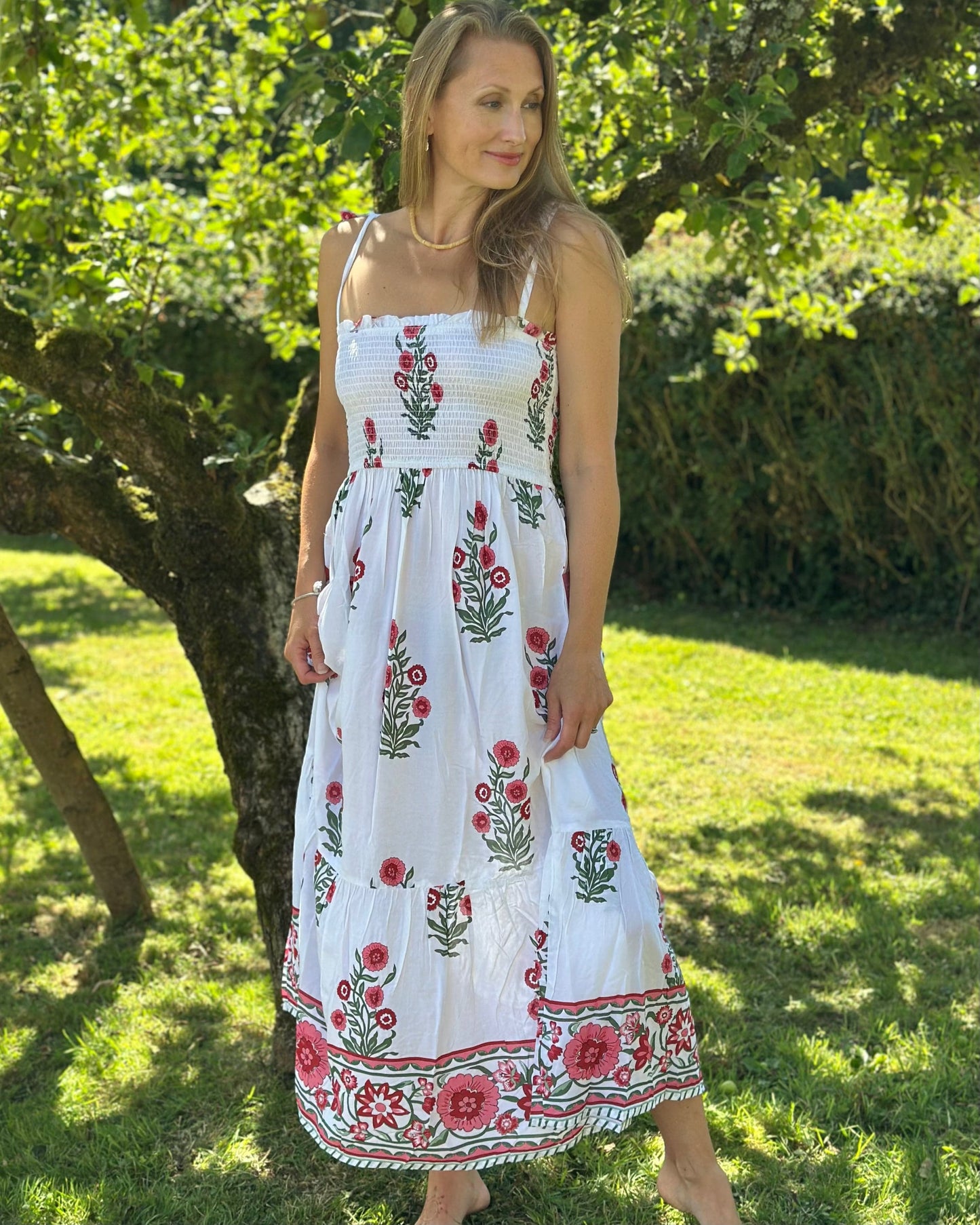 Clothing Strappy Flower Print Midi Dress - White