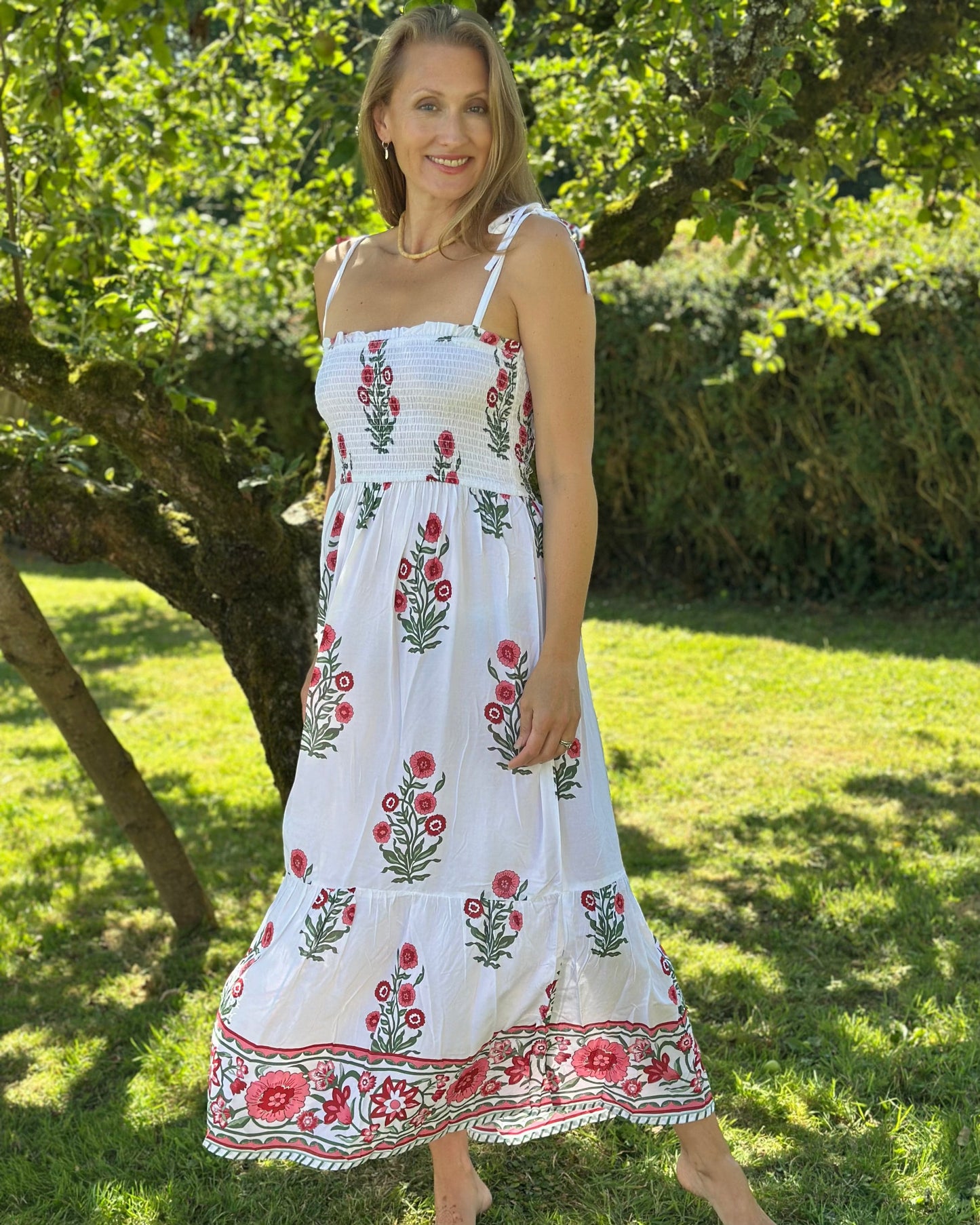 Clothing Strappy Flower Print Midi Dress - White
