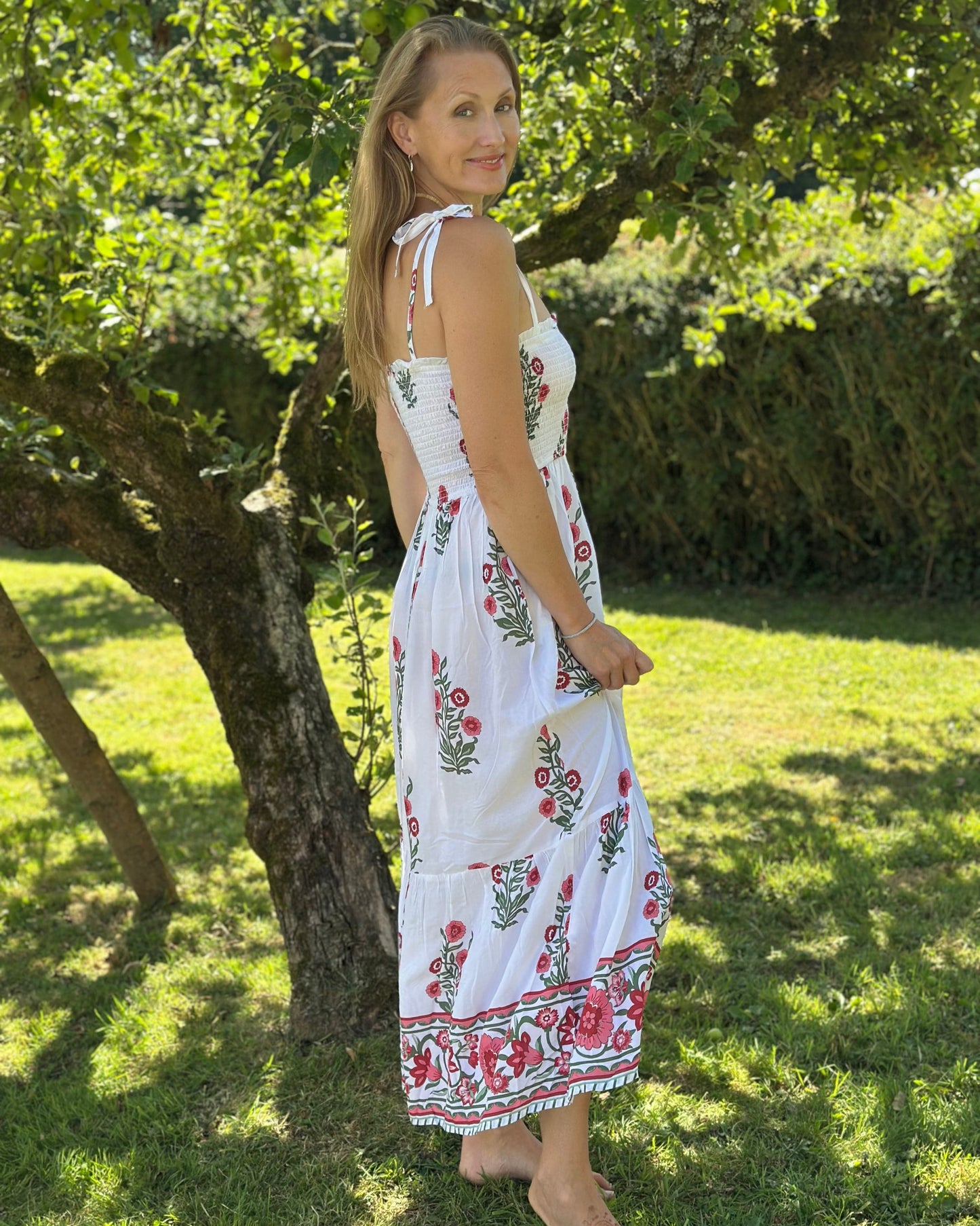 Clothing Strappy Flower Print Midi Dress - White