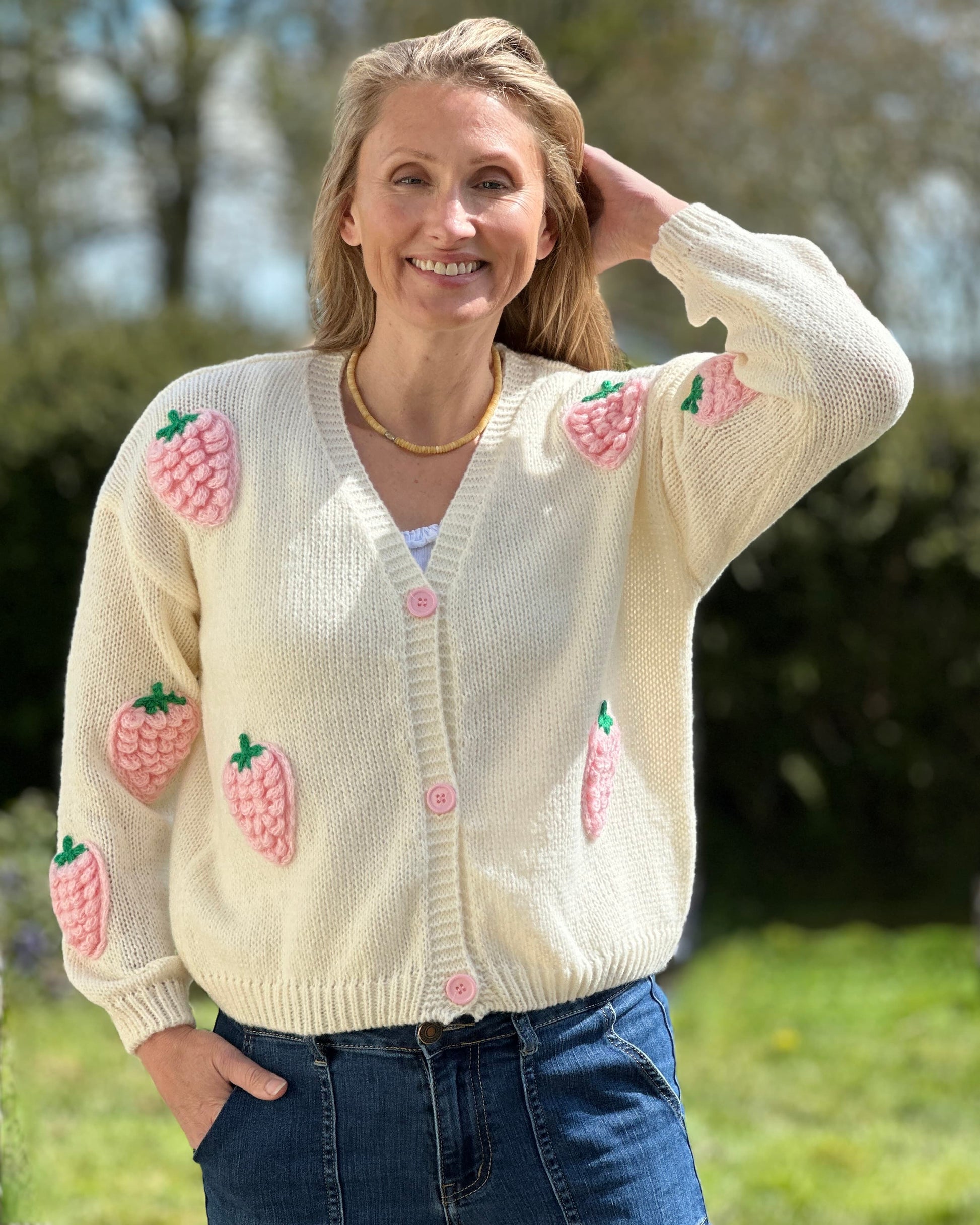 Clothing Strawberry Applique Cardigan - Cream