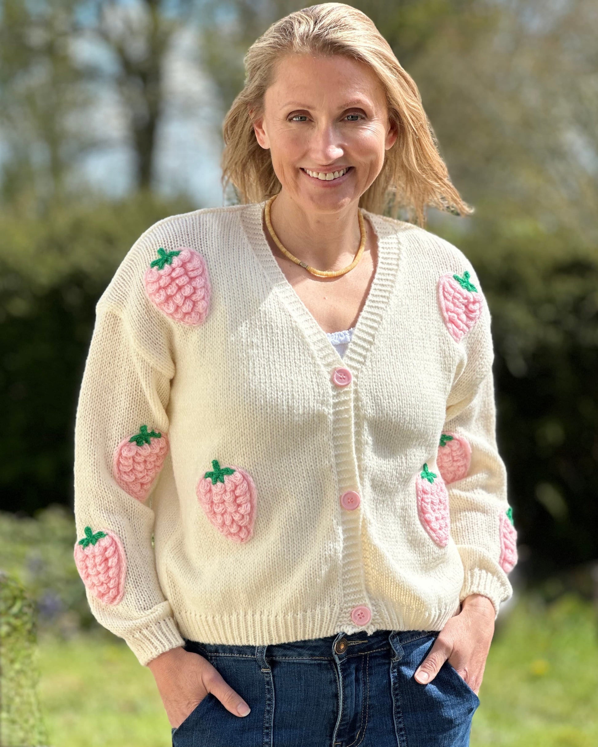 Clothing Strawberry Applique Cardigan - Cream