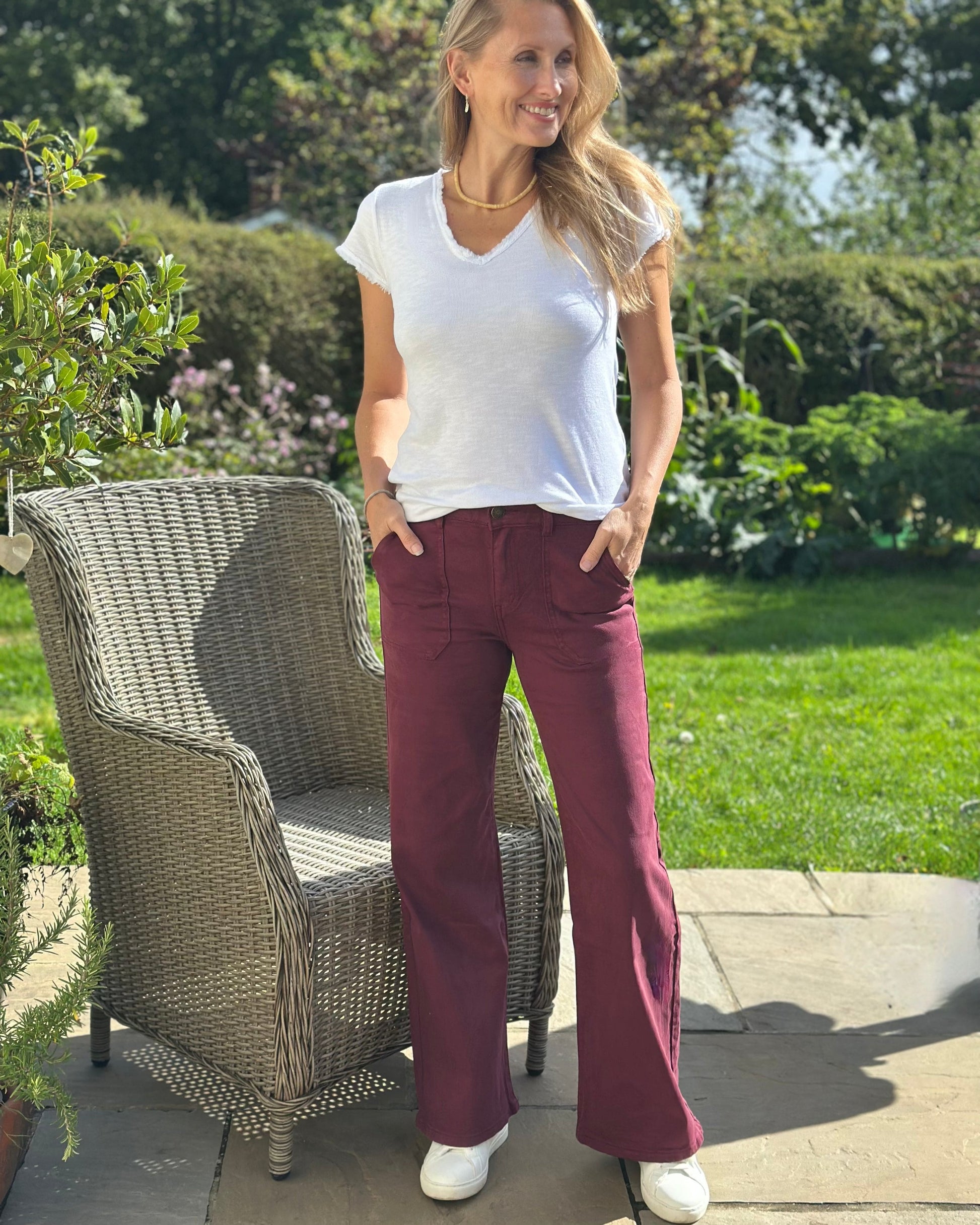 Clothing Stretchy Wide Leg Jeans - Burgundy