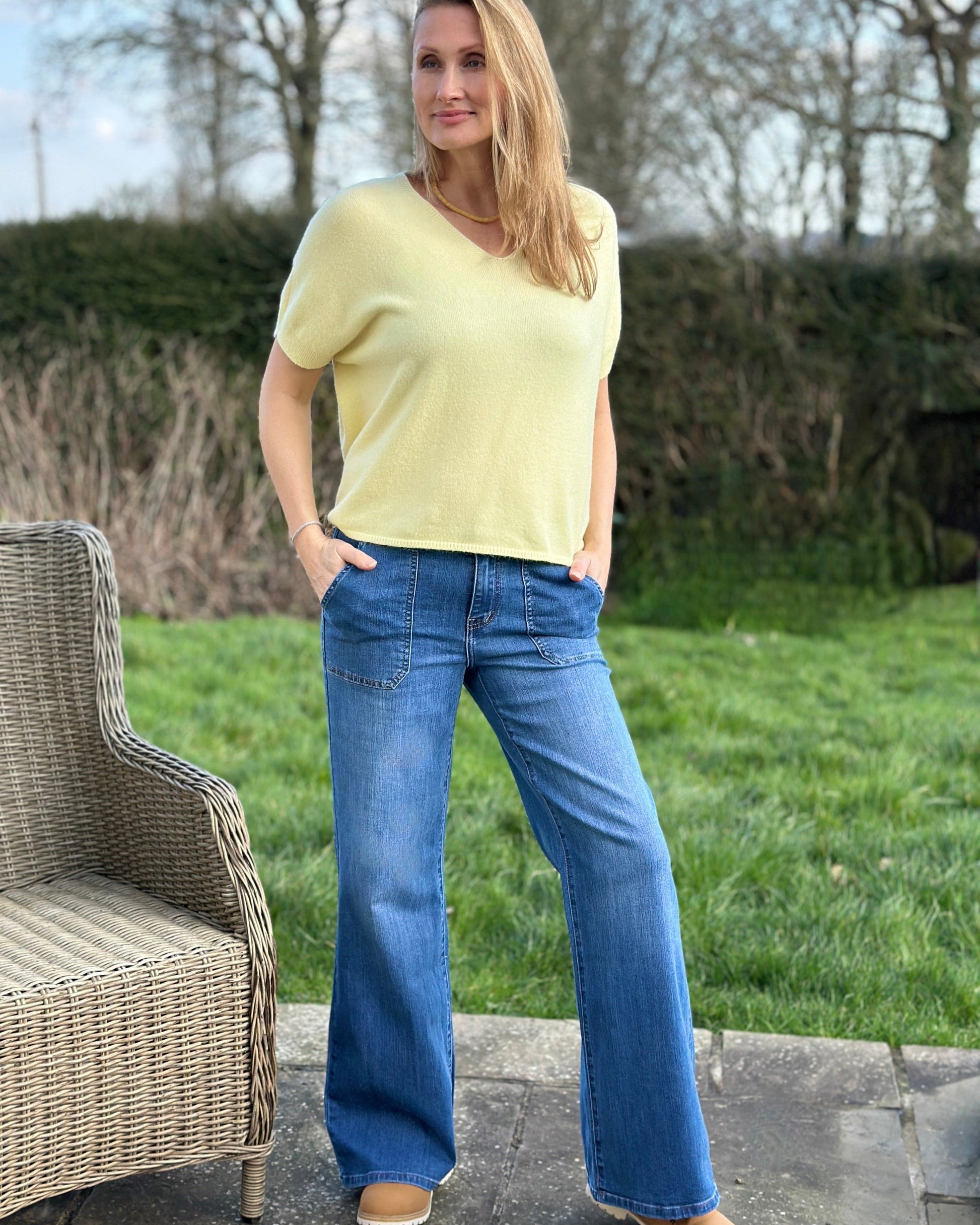 Clothing Stretchy Wide Leg Jeans - Denim