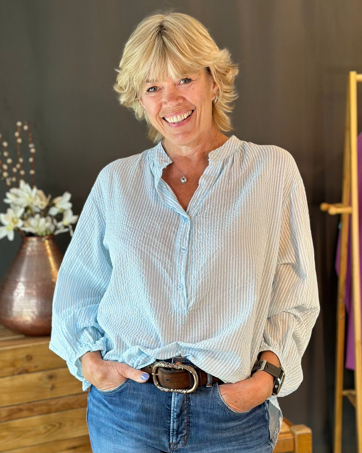 clothing Stripe Cotton Shirt - Pale Blue