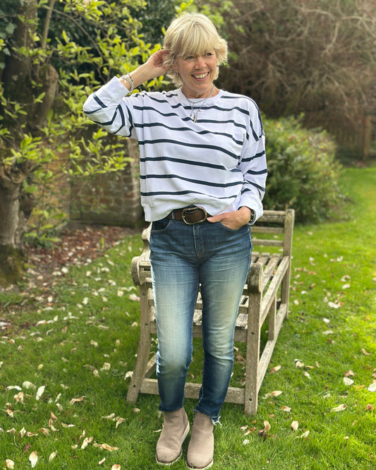 clothing Striped Crew Neck Sweatshirt - Navy/White