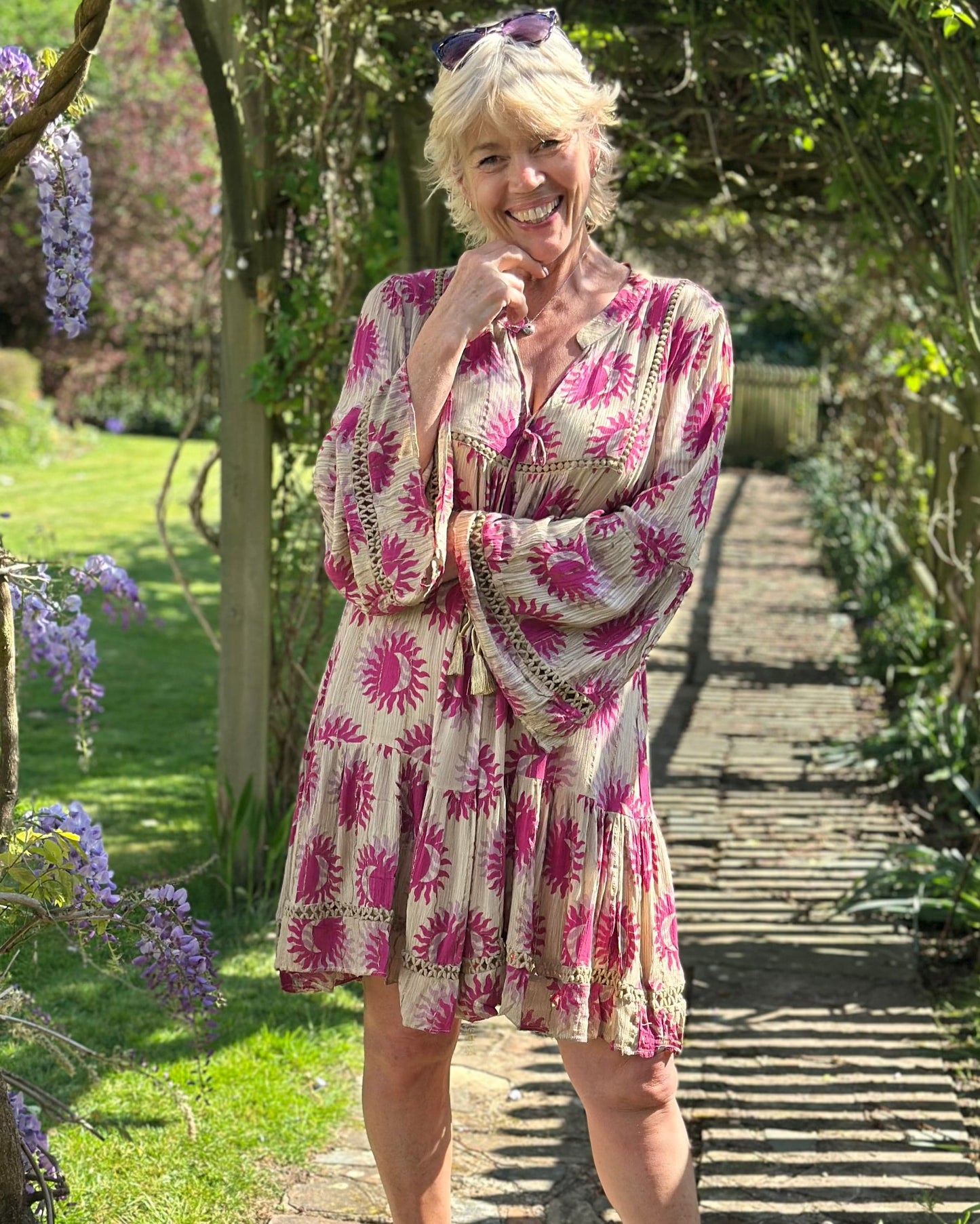 Clothing Sunshine And Moon Boho Dress - Deep Pink/Taupe