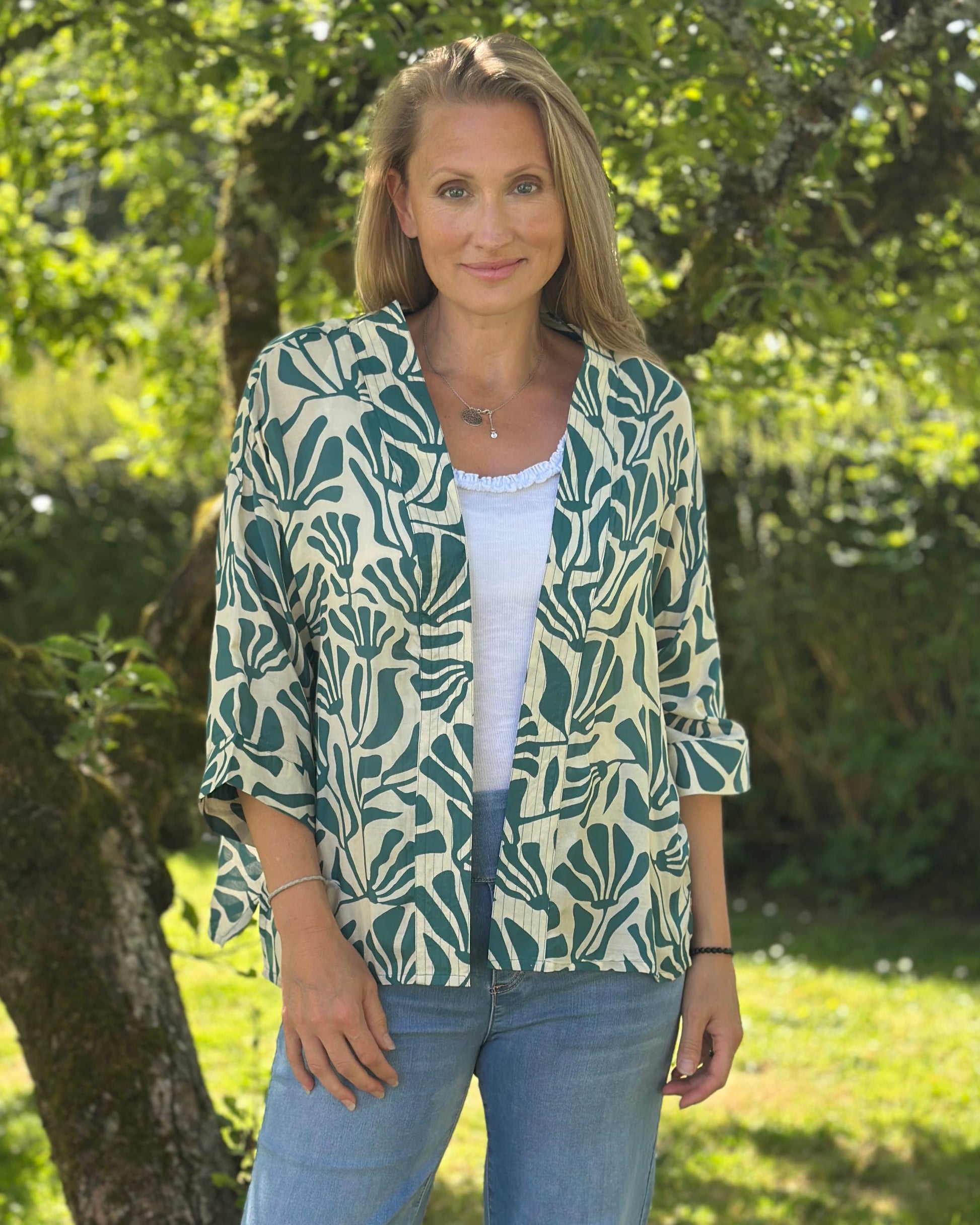 Clothing Teal Silhouette Print Modal Kimono