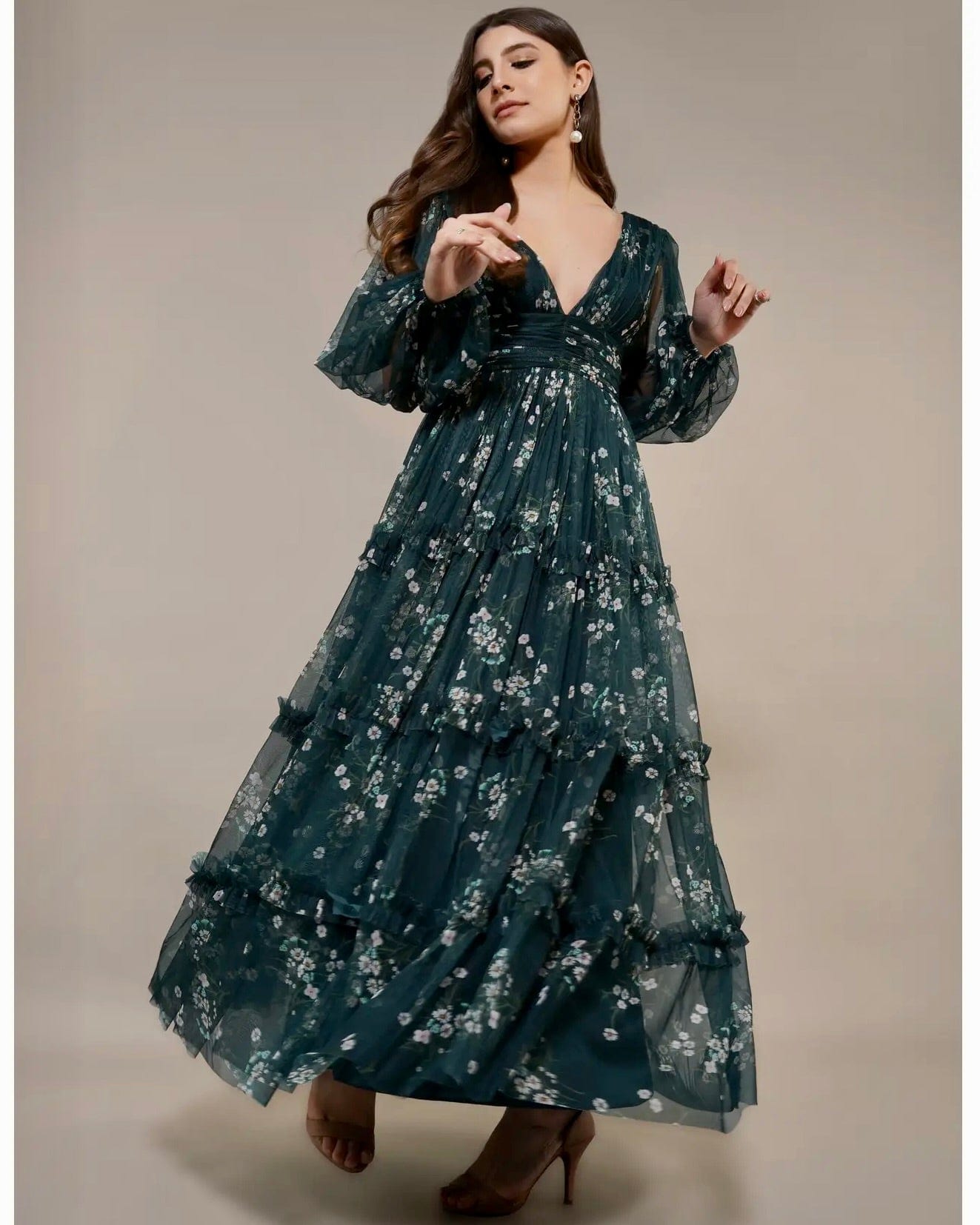 Clothing Teal Tulle Maxi Dress - Lace & Beads