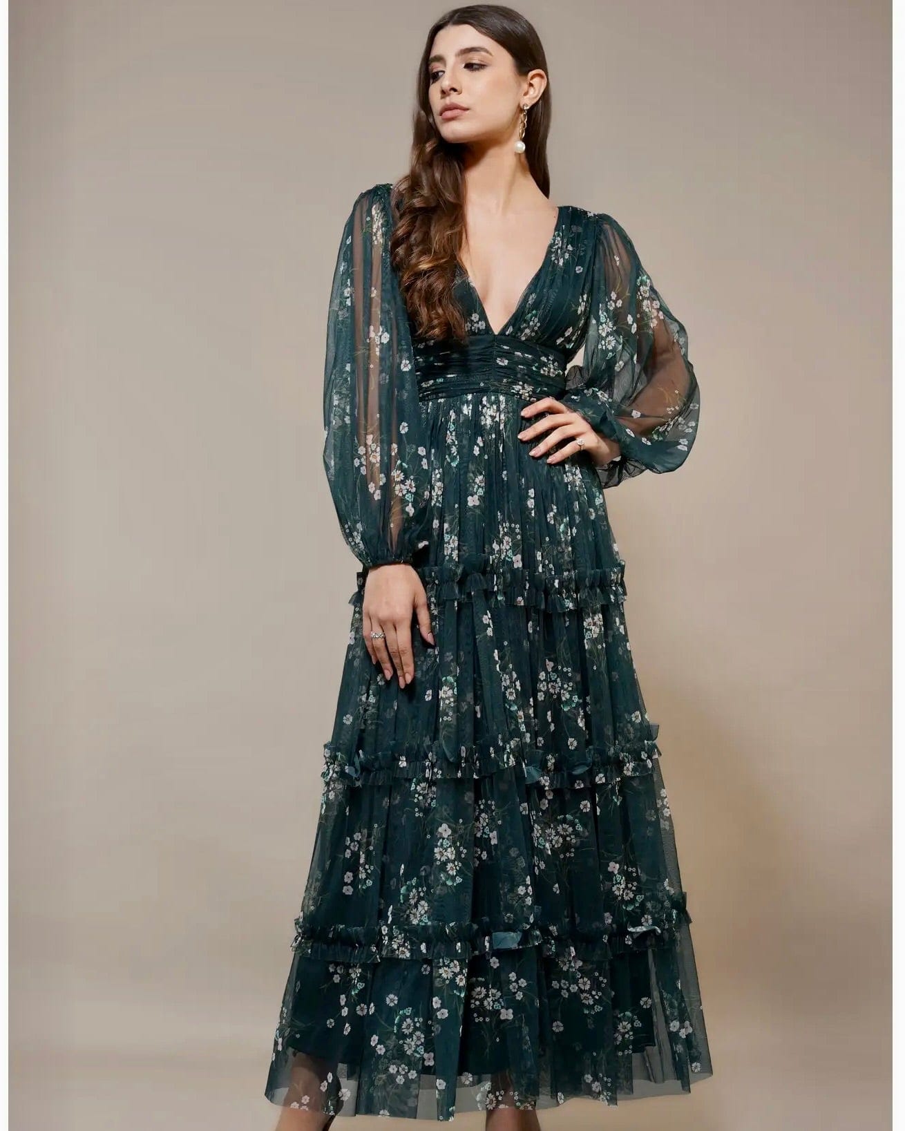 Clothing Teal Tulle Maxi Dress - Lace & Beads