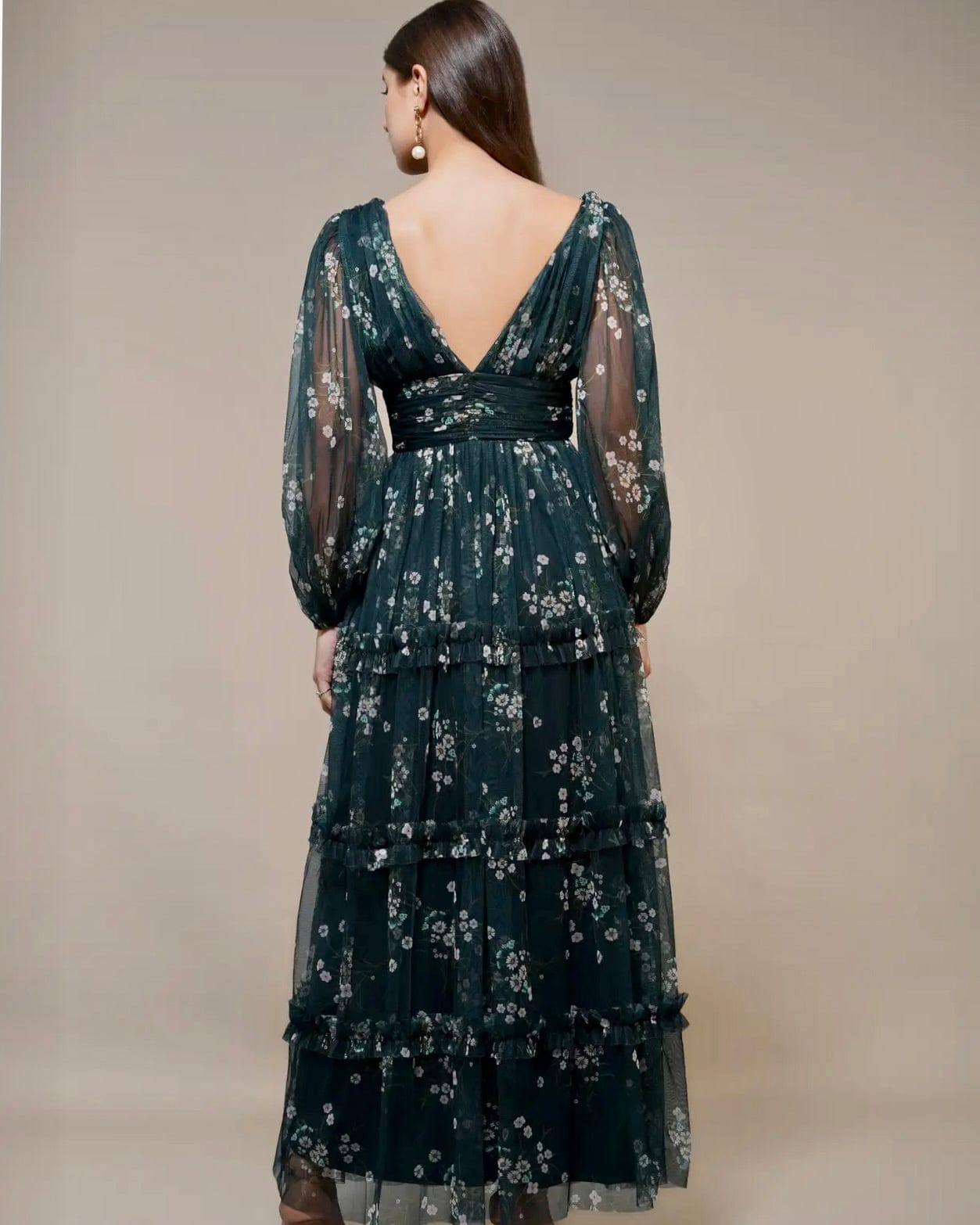 Clothing Teal Tulle Maxi Dress - Lace & Beads