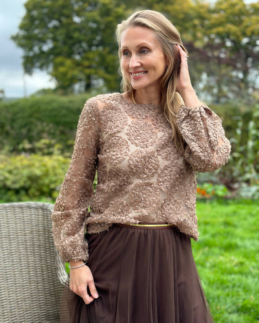 Clothing Textured Rosette Blouse - Taupe