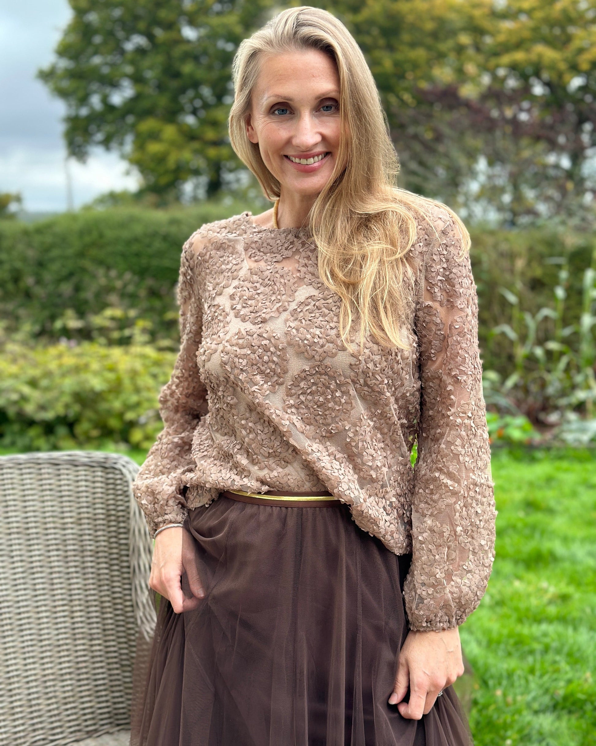 Clothing Textured Rosette Blouse - Taupe