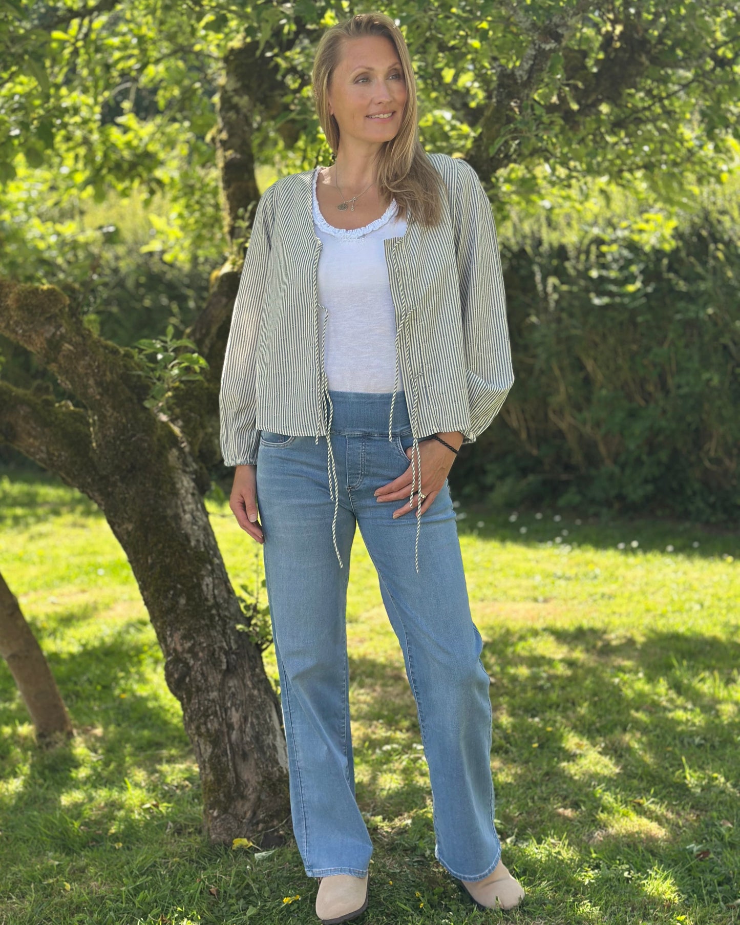 Clothing Tie Front Blouse - Denim Stripe