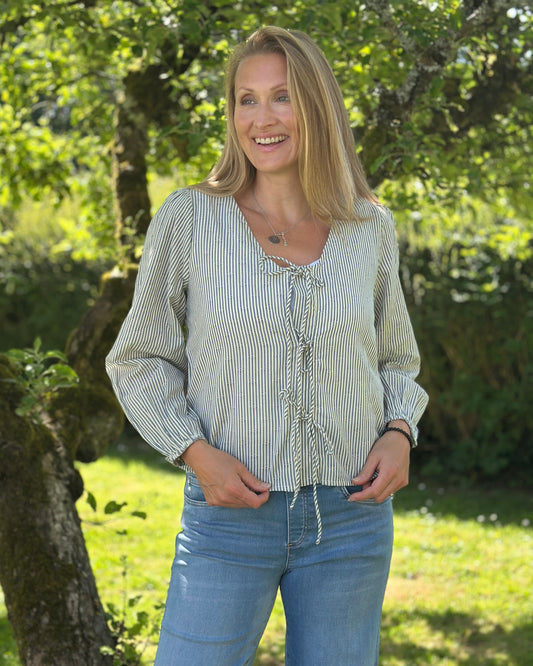Clothing Tie Front Blouse - Denim Stripe