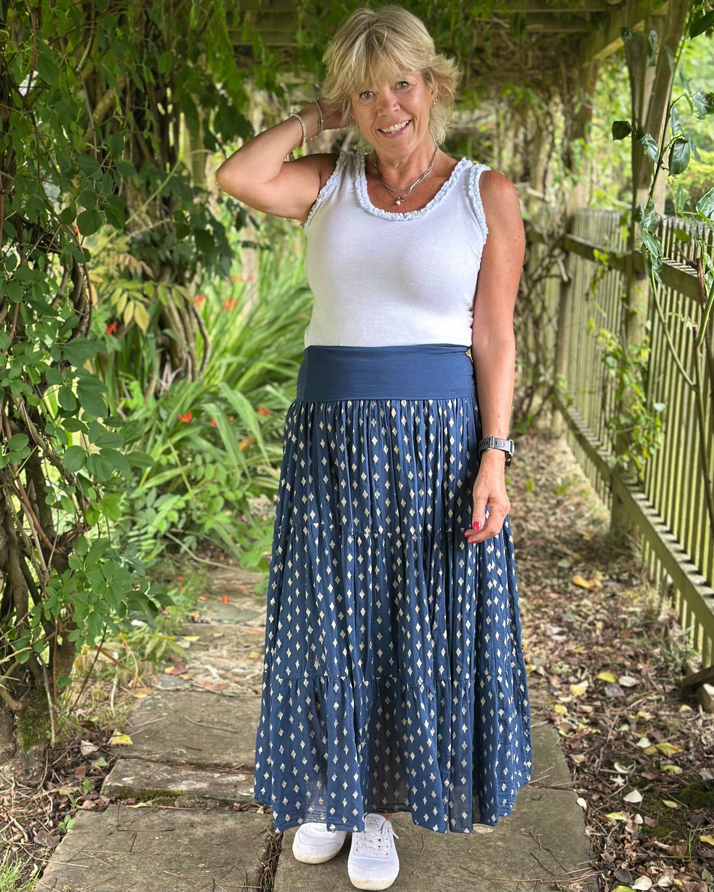 Clothing Tiered Cotton Diamond Skirt - Navy