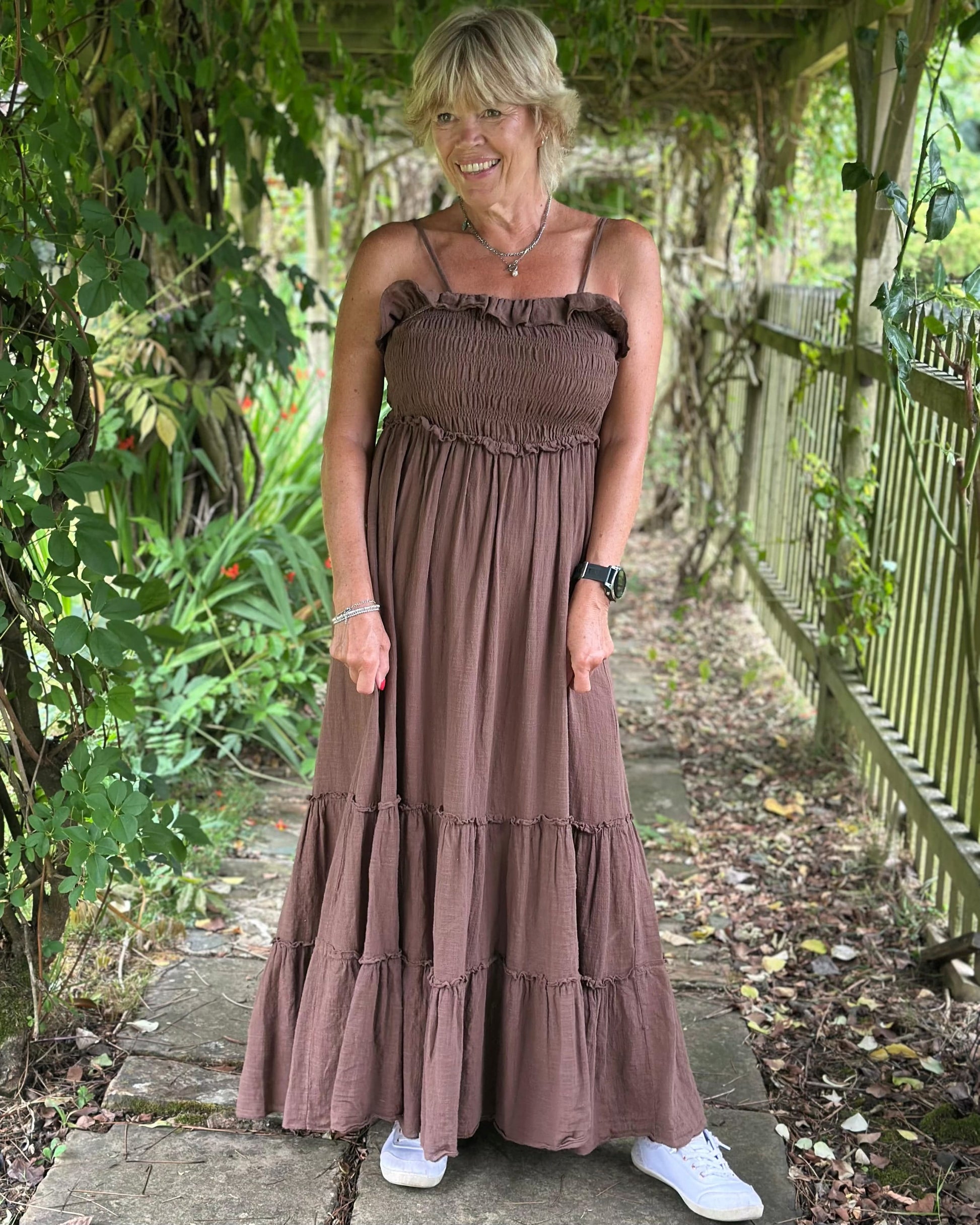 Clothing Tiered Cotton Summer Dress - Chocolate