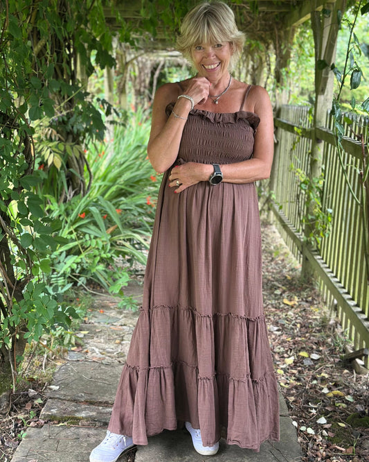 Clothing Tiered Cotton Summer Dress - Chocolate