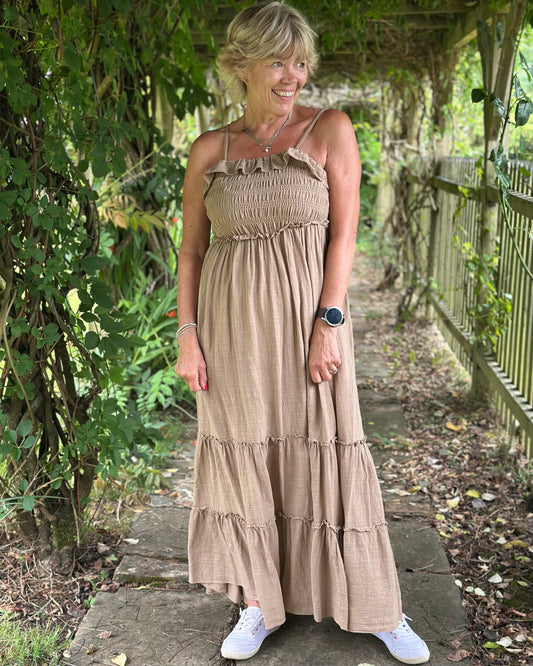 Clothing Tiered Cotton Summer Dress - Mocha