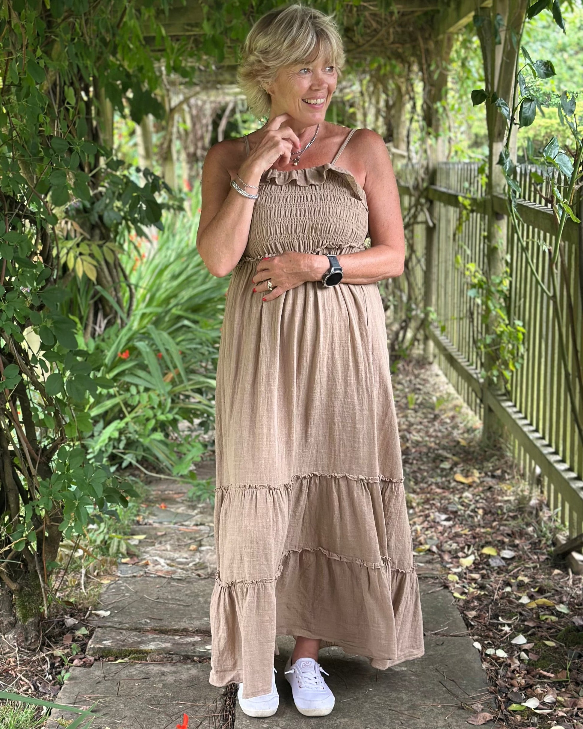 Clothing Tiered Cotton Summer Dress - Mocha