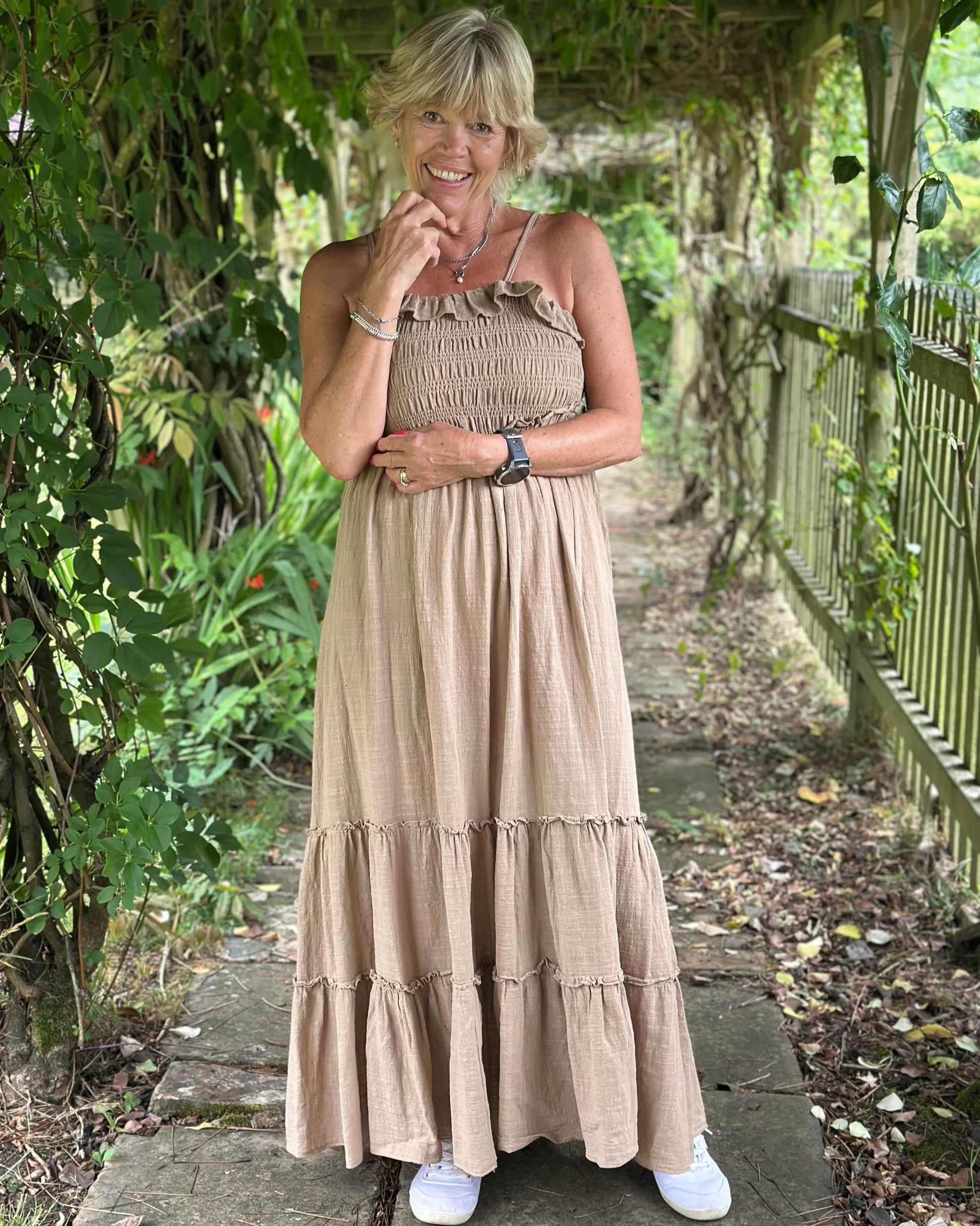Clothing Tiered Cotton Summer Dress - Mocha