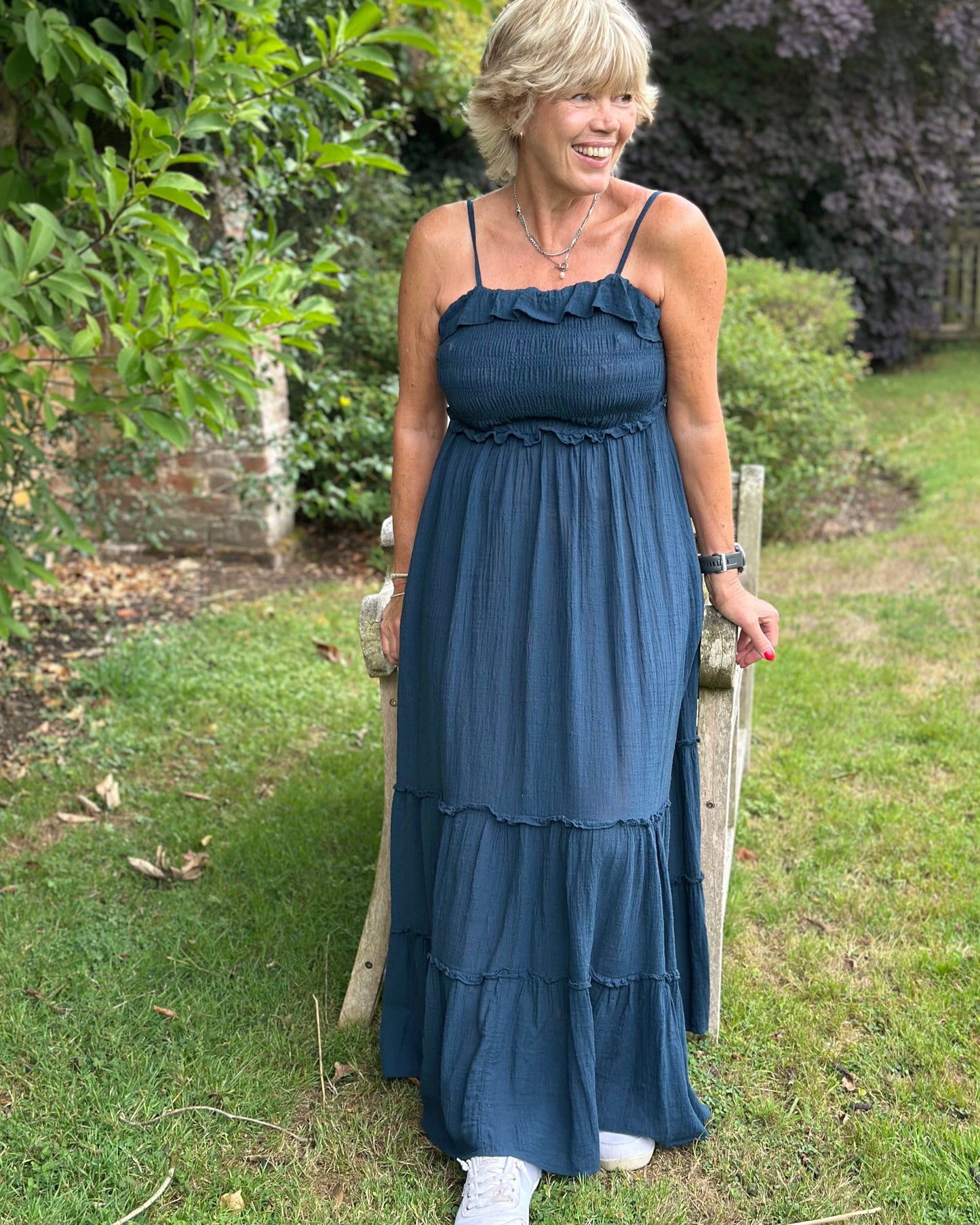 Clothing Tiered Cotton Summer Dress - Navy