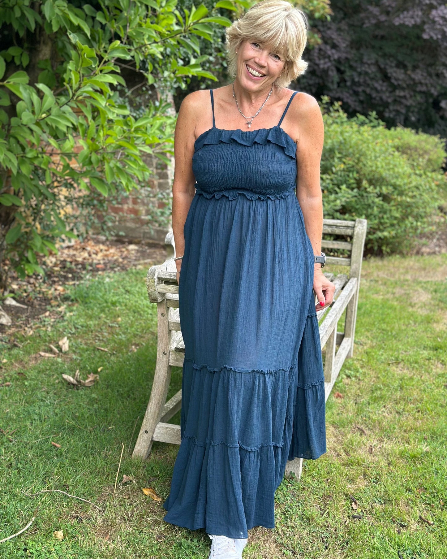 Clothing Tiered Cotton Summer Dress - Navy