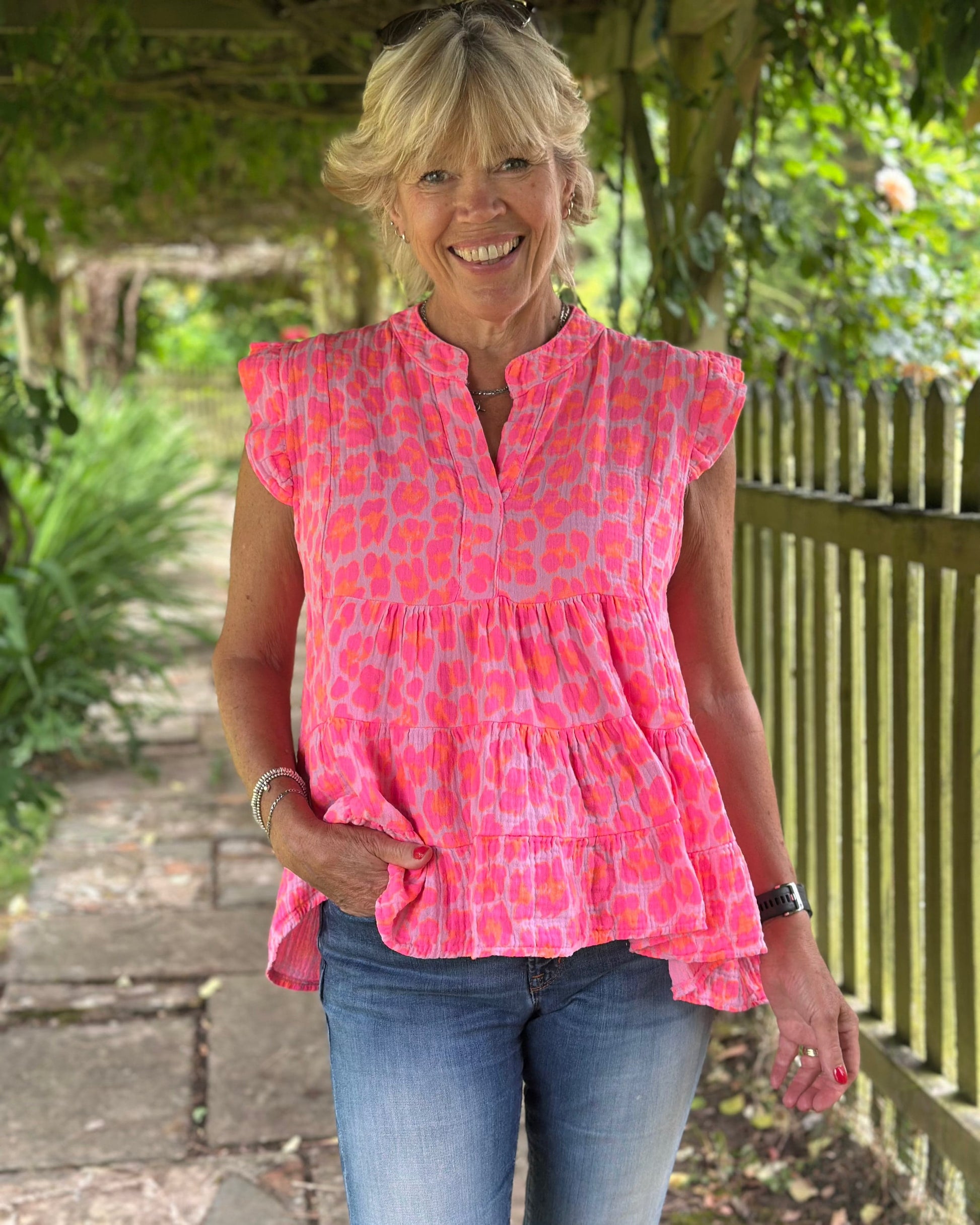 Clothing Tiered Leopard Print Top - Pinks