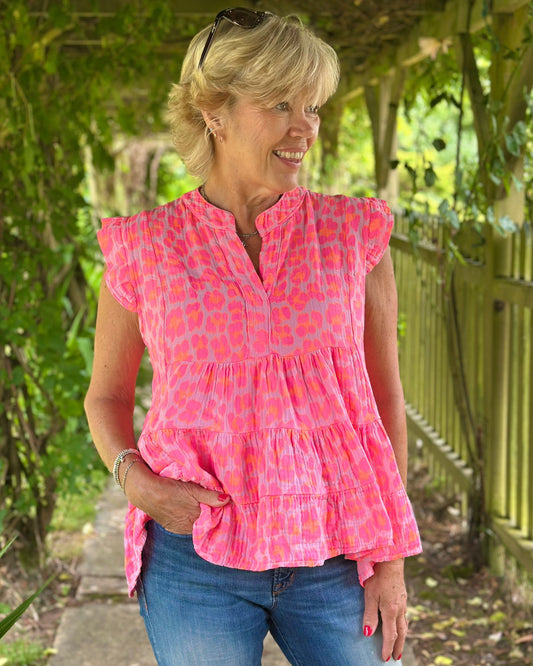 Clothing Tiered Leopard Print Top - Pinks